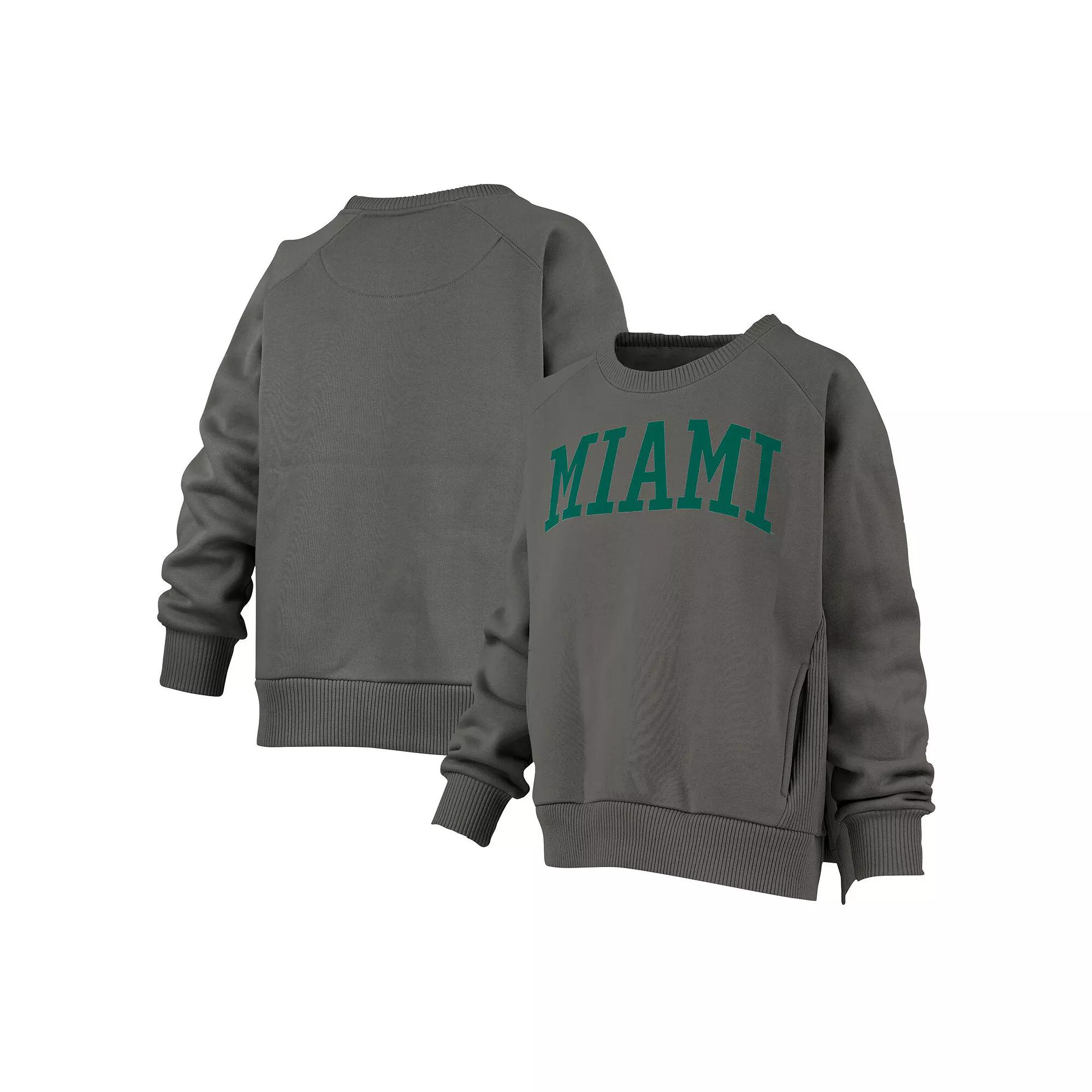 Women's Pressbox Charcoal Miami Hurricanes Pocketed Raglan Pullover Sweatshirt,  Product Image