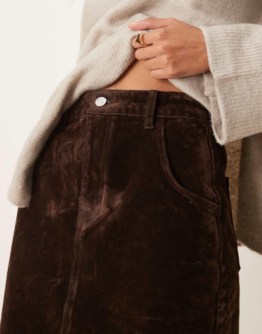 ASOS DESIGN awkward length skirt in flocked denim Product Image