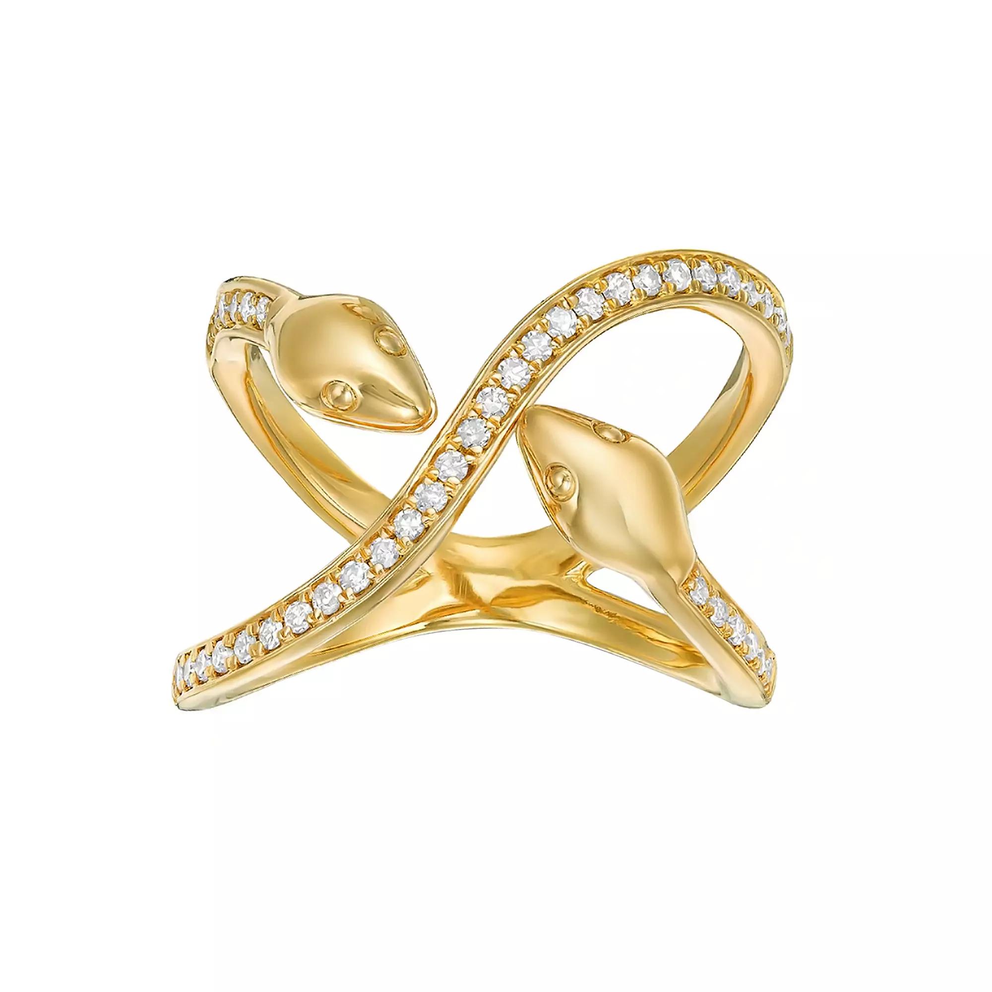 Gemminded 18k Gold Over Silver 1/4 Carat T.W. Diamond Two-Headed Snake Ring, Women's, Gold Tone Product Image
