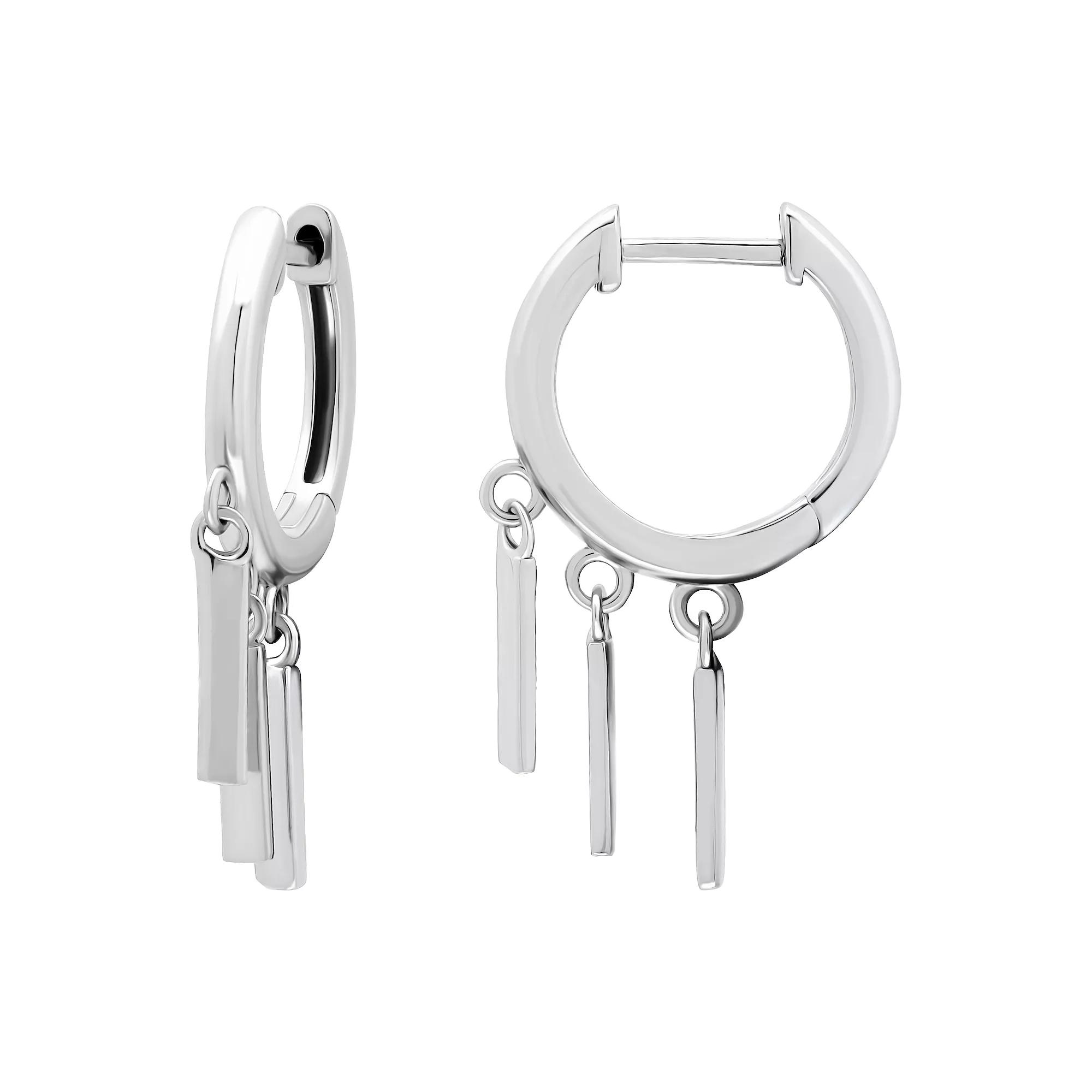 Aleure Precioso Sterling Silver Polished Huggie Earrings with 3 Rectangle Drop Charms, Women's Product Image