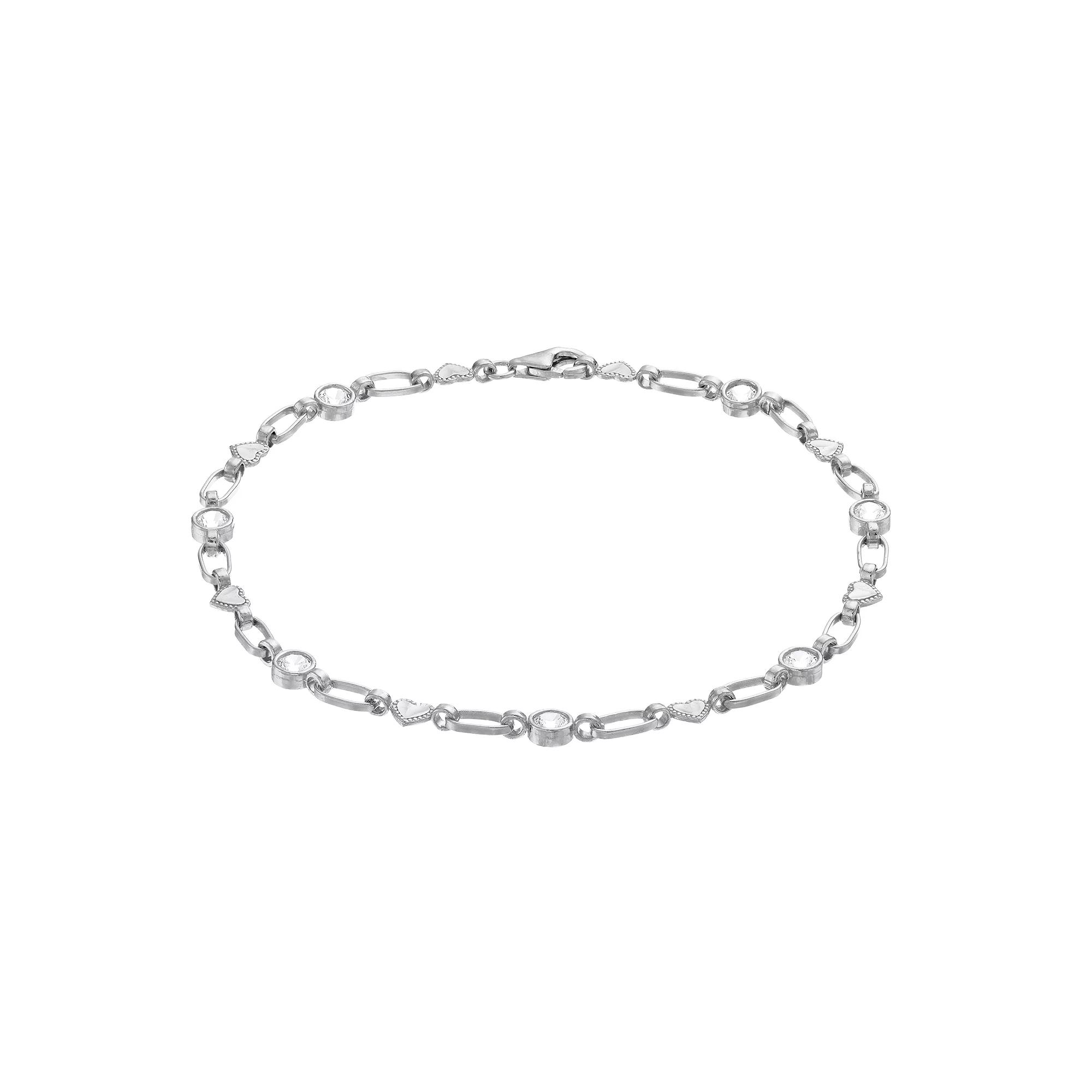 Kristen Kesho Sterling Silver Lab-Created White Sapphire Heart Link Bracelet, Women's, Size: 7.5" Product Image