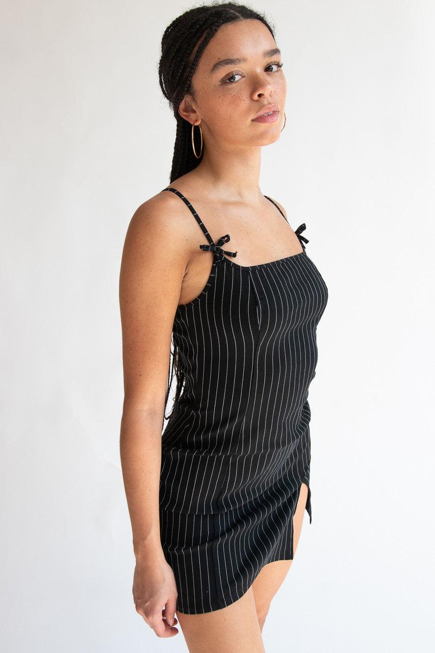 Pinstripe Bow Mini Dress Product Image