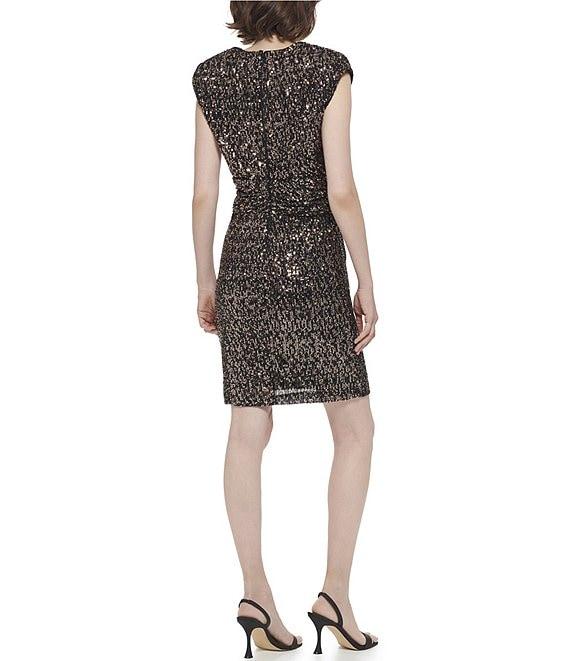 Calvin Klein Cap Sleeve V-Neck Sequin Front Slit Dress Product Image