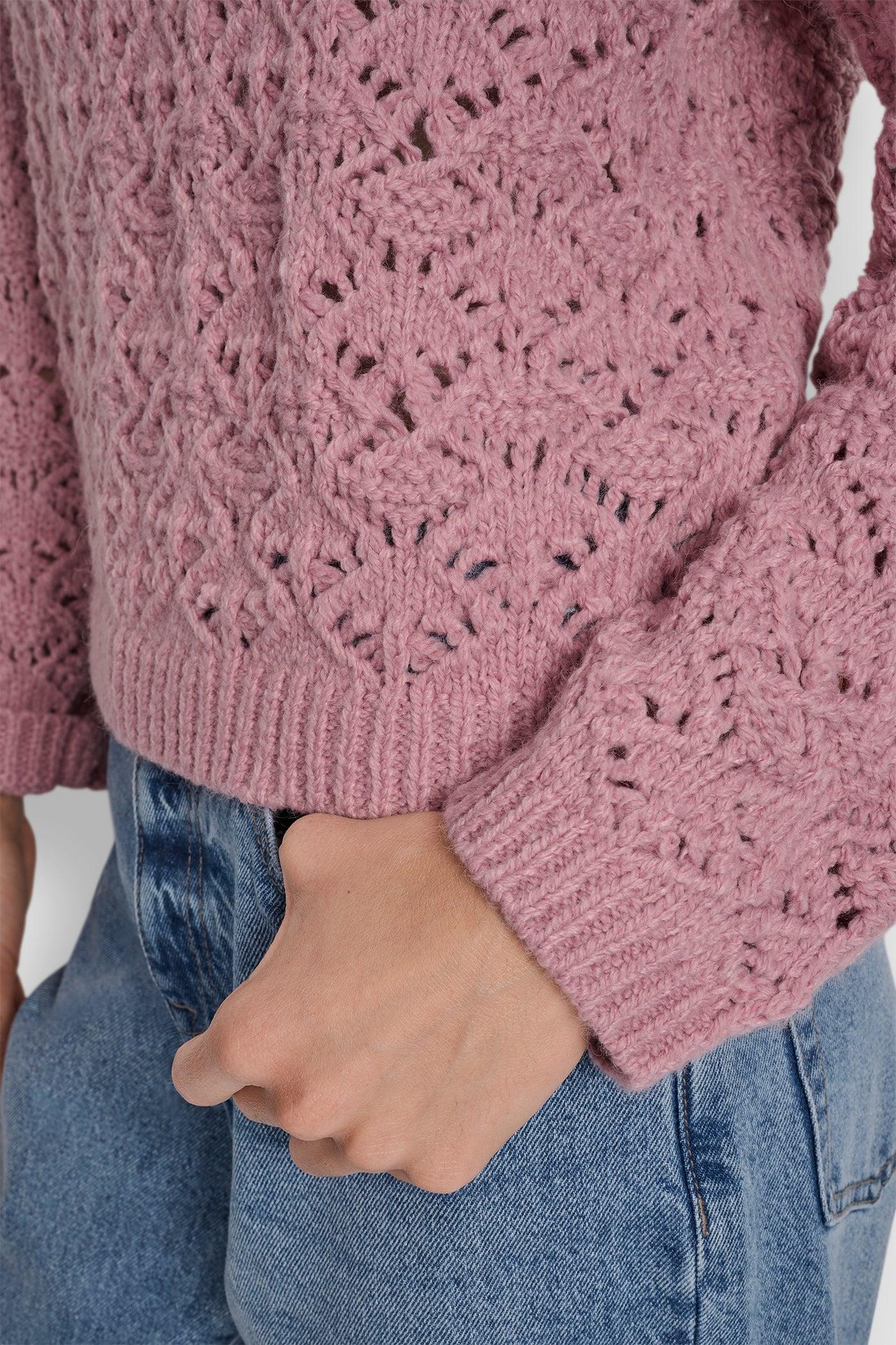 POINTELLE STITCH LONG SLEEVE CREW NECK SWEATER Product Image