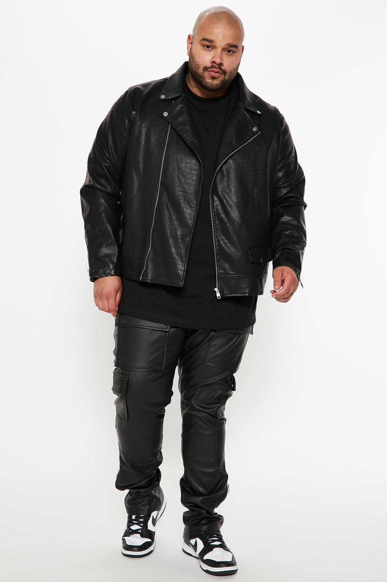 Zip It Faux Leather Slim Cargo Pants - Black Product Image