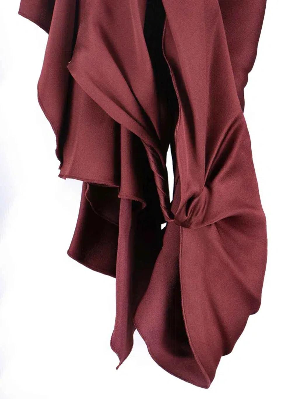 VICTORIA BECKHAM Asymmetric Draped Sleeveless Satin Midi Dress In Burgundy Product Image