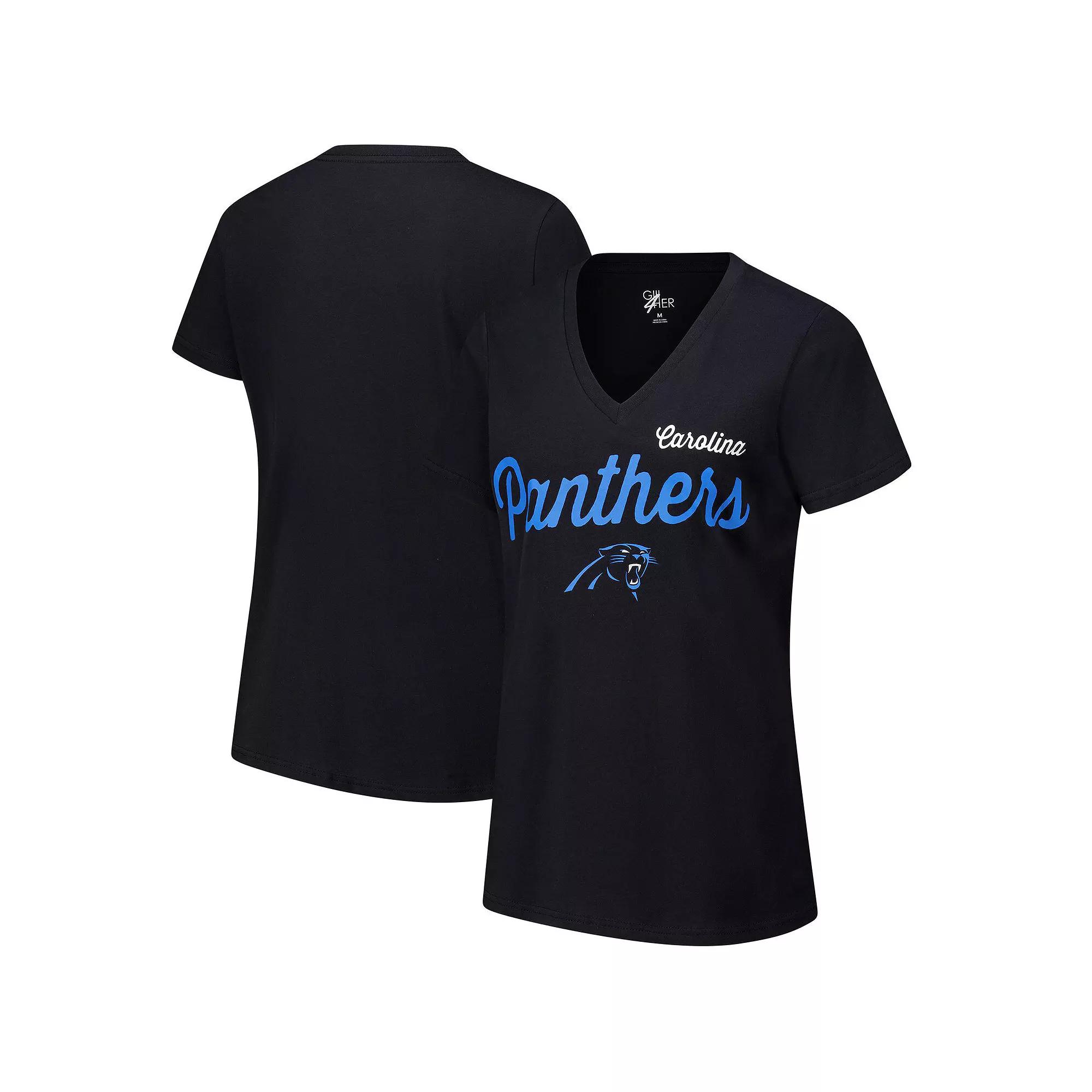Women's G-III 4Her by Carl Banks Black Carolina Panthers Post Season V-Neck T-Shirt, Size: Medium Product Image