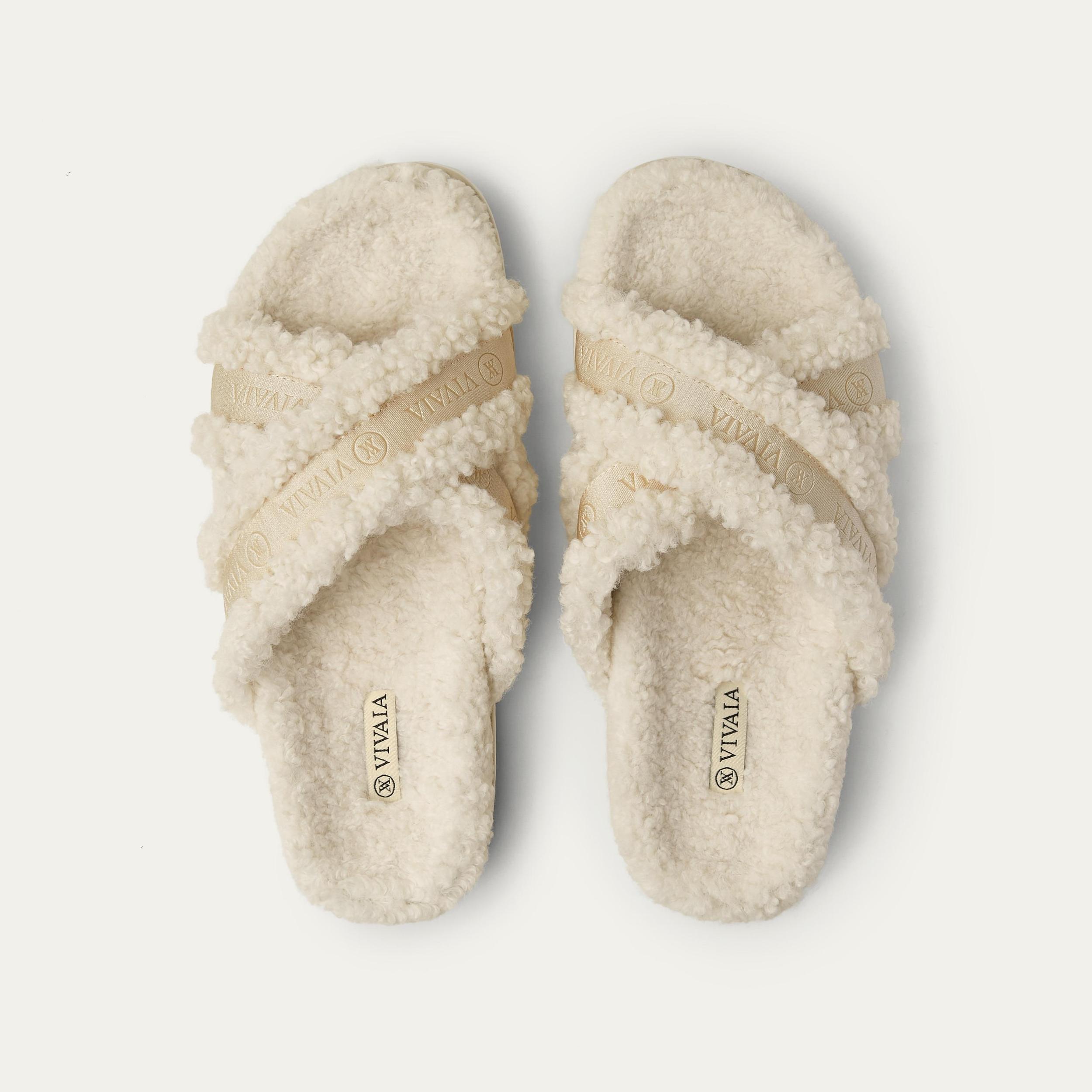 Furry Criss-Cross Strap Slippers (Hannah) Product Image