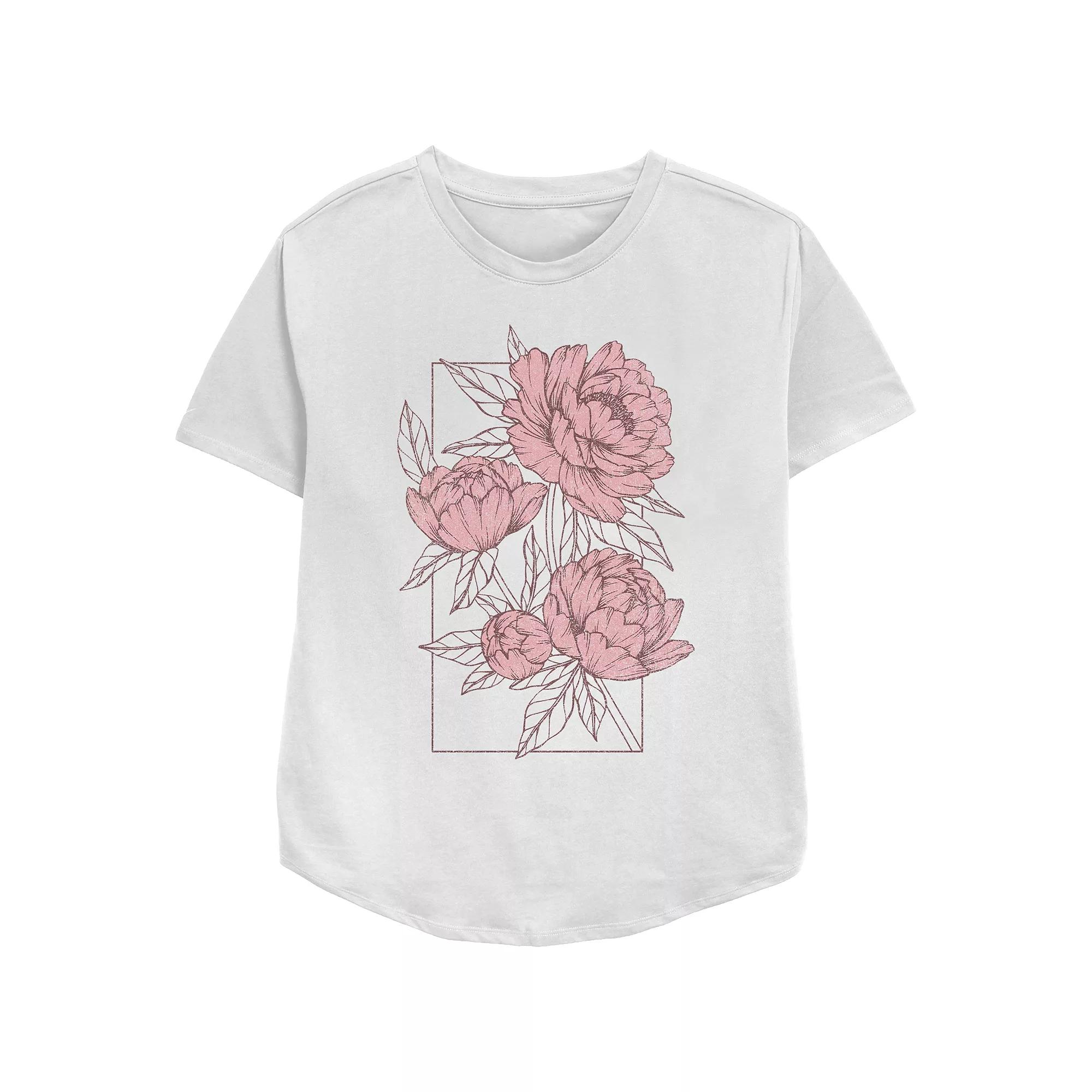 Women's Flower Sketches Box Relaxed Fit Graphic Tee, Girl's, Size: XXL, White Product Image