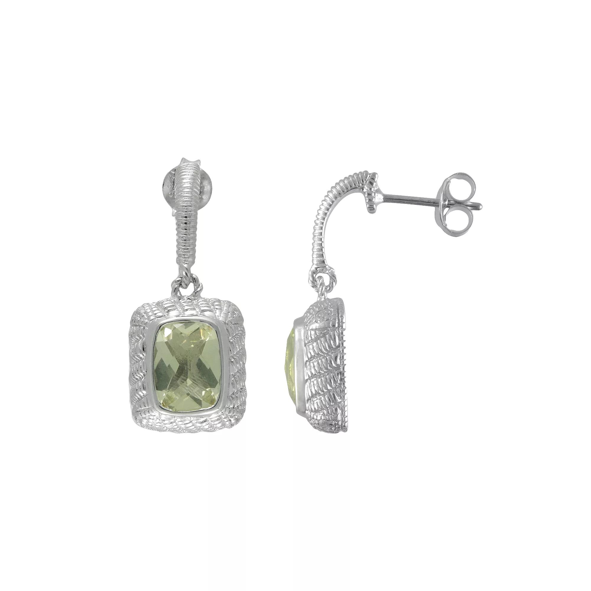 SIRI USA by TJM Sterling Silver Lemon Quartz & Cubic Zirconia Textured Rectangle Frame Drop Earrings, Women's, Yellow Product Image