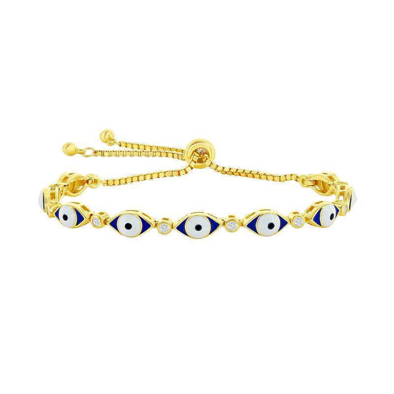 Argento Bella Sterling Silver Blue Enamel & Cubic Zirconia Evil Eye Bracelet, Womens Product Image