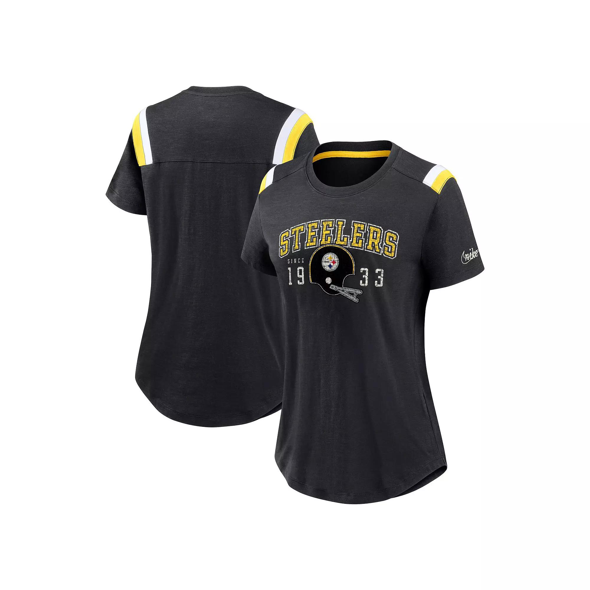 Women's Nike Heather Black Pittsburgh Steelers Historic Slub Fashion T-Shirt,  Product Image