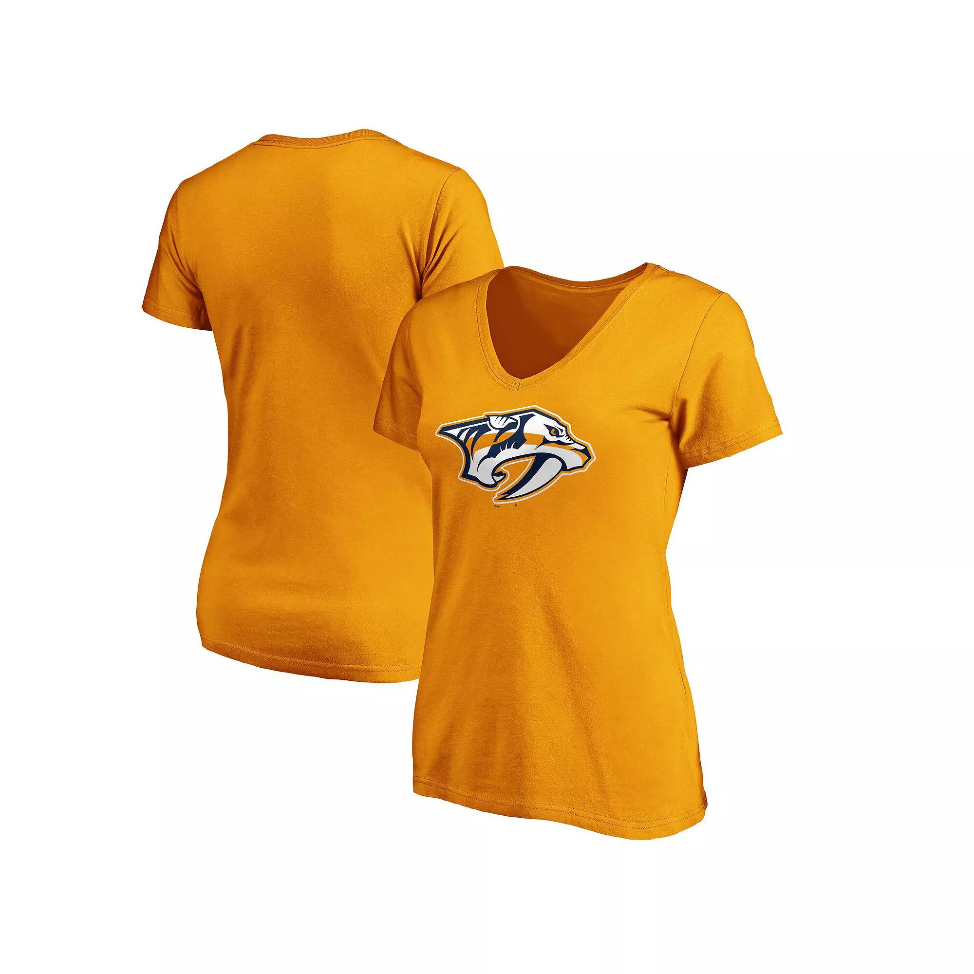 Women's Fanatics Branded Gold Nashville Predators Primary Logo V-Neck T-Shirt, Size: Large, Pdt Gold Product Image