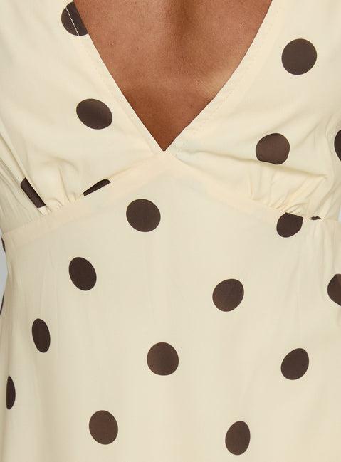 Nellie Mini Dress Lemon / Brown Polka Dot Product Image