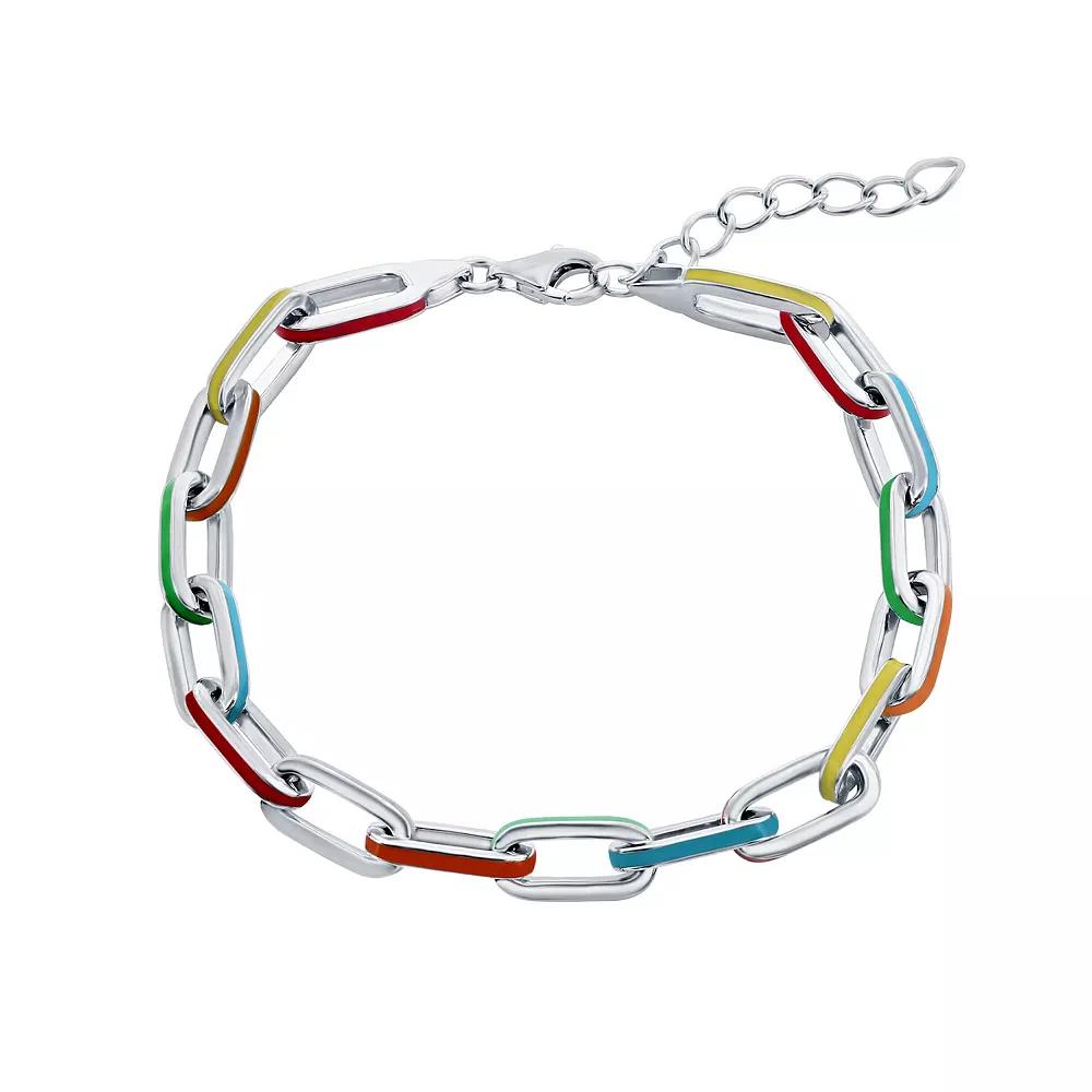 Argento Bella Stirling Silver Multi-Color Enamel Paperclip Chain Bracelet, Women's,  Product Image