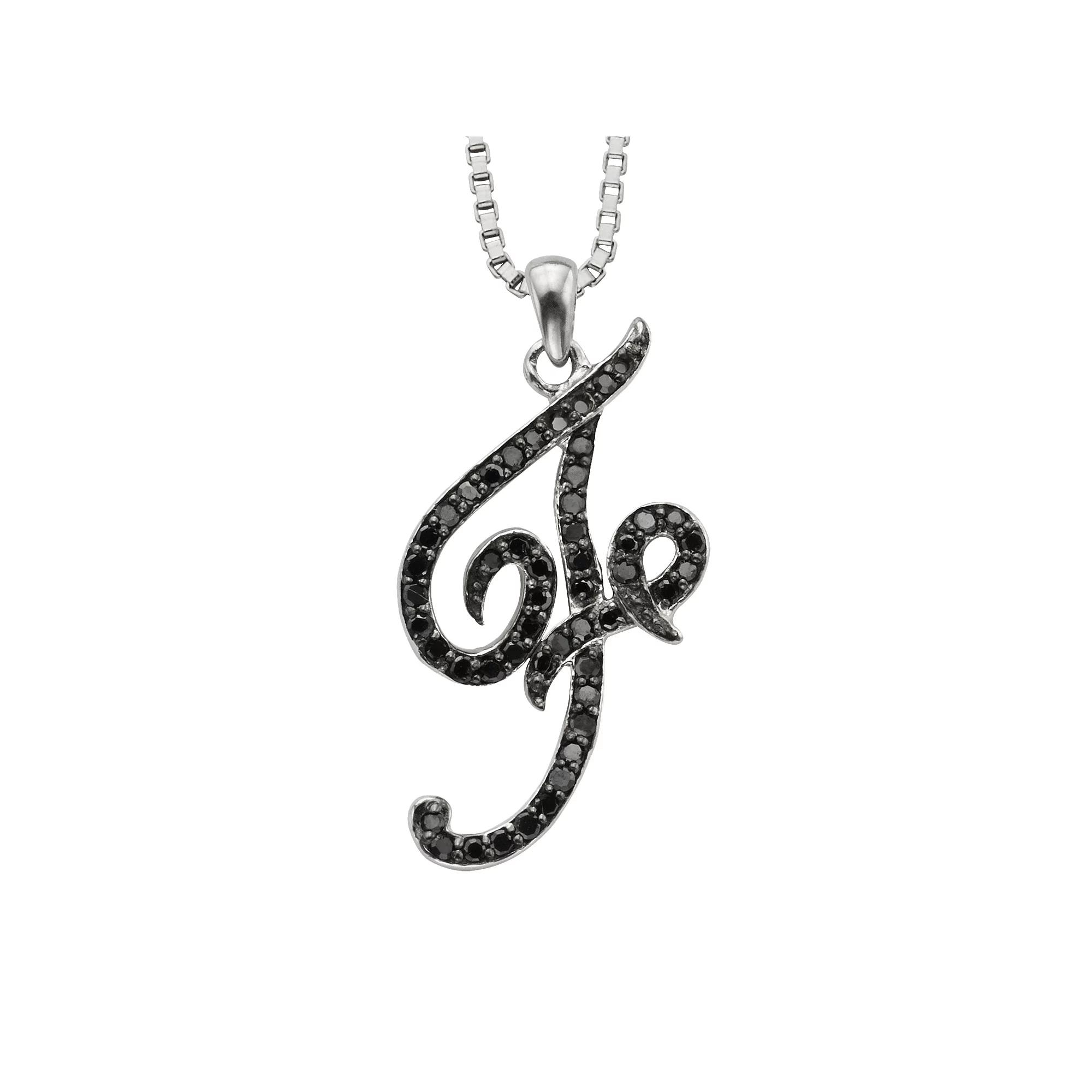 Jewelexcess Sterling Silver 1/4-ct. T.W. Black Diamond Initial Pendant, Women's,  Product Image