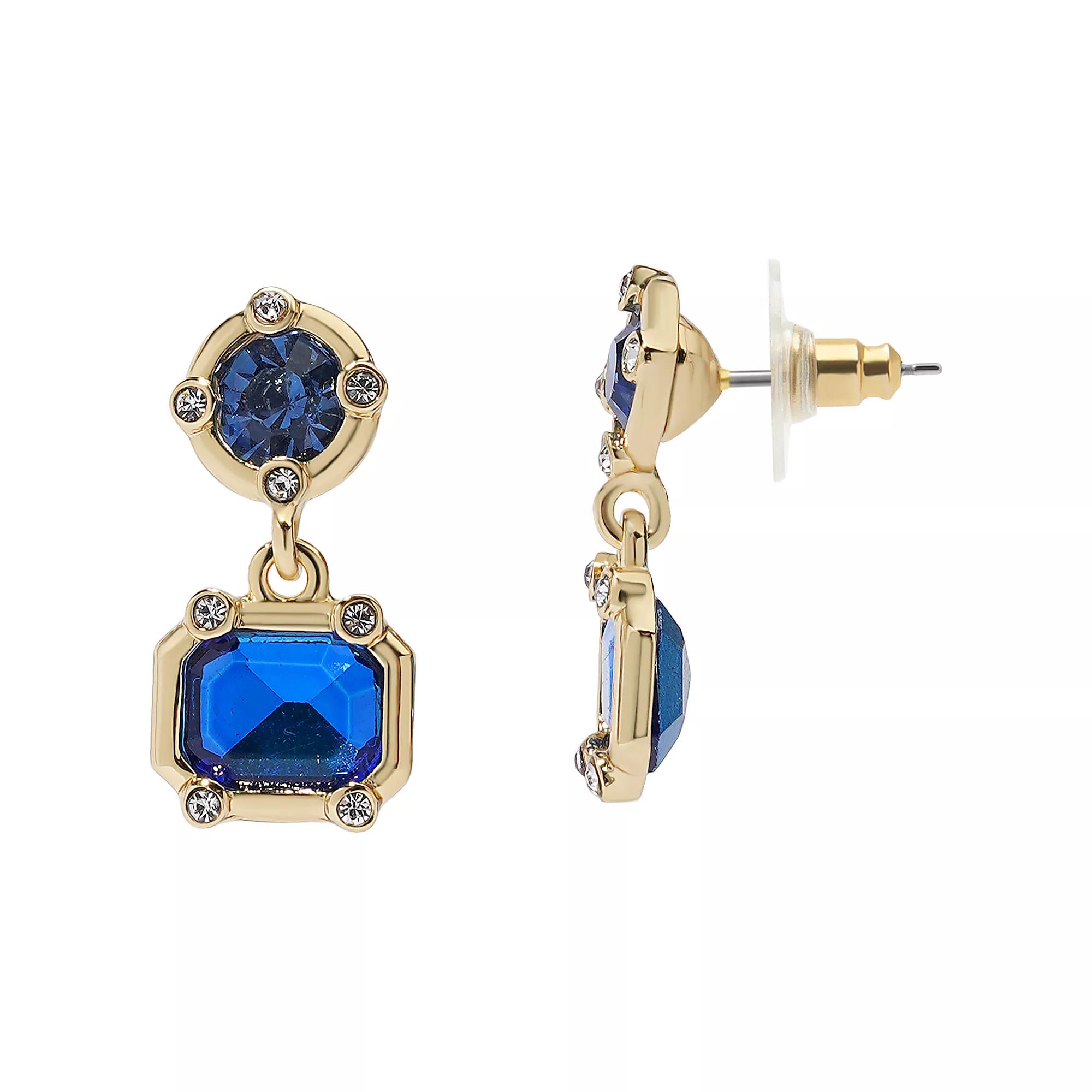 LC Lauren Conrad Gold Tone Crystal Multi-Shape Double Drop Earrings, Women's, Blue Product Image