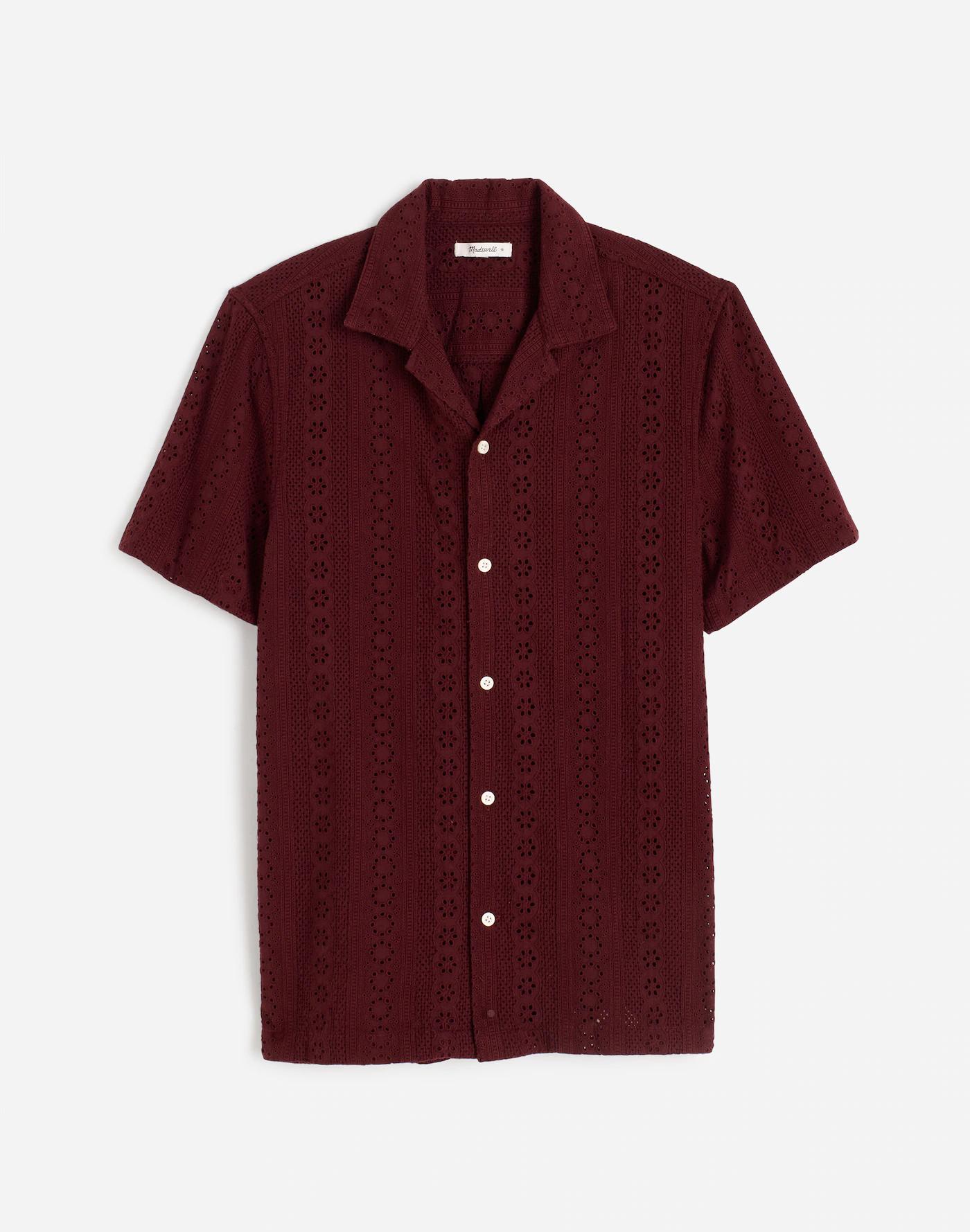Camp-Collar Short-Sleeve Shirt in Embroidered Cotton Product Image