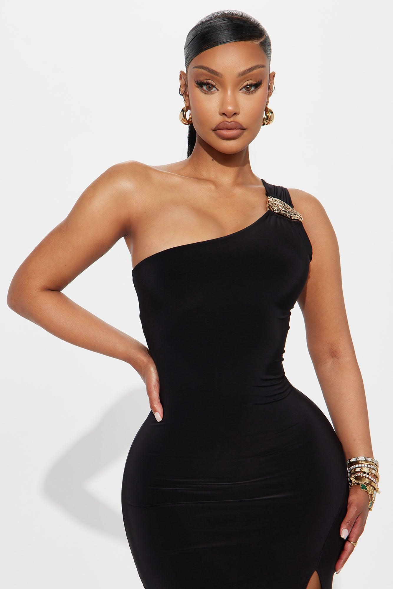Olivia One Shoulder Sleeveless Midi Dress - Black Female Product Image