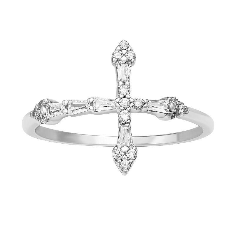 PRIMROSE Sterling Silver Cubic Zirconia Baguette Sideways Cross Ring, Women's, Size: 8 Product Image