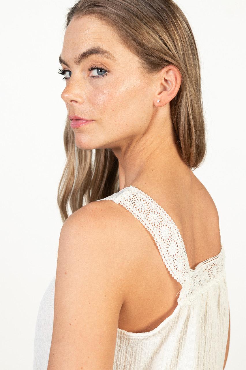 White Crochet Crinkle Tank Product Image