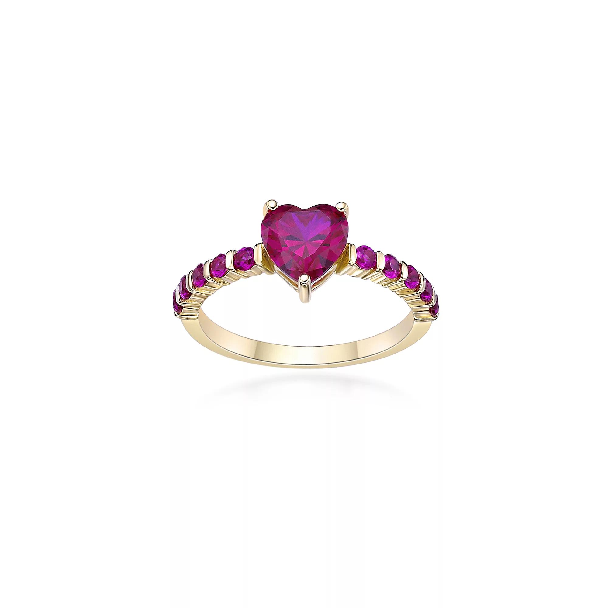 Gemminded 18k Gold Over Silver Lab-Created Ruby Heart Ring, Women's,  Product Image