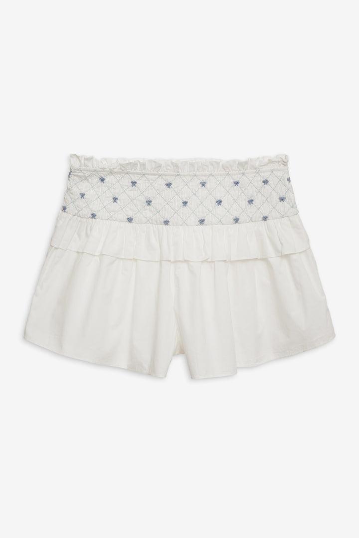 Birdie Bow Smocked Short — White Product Image