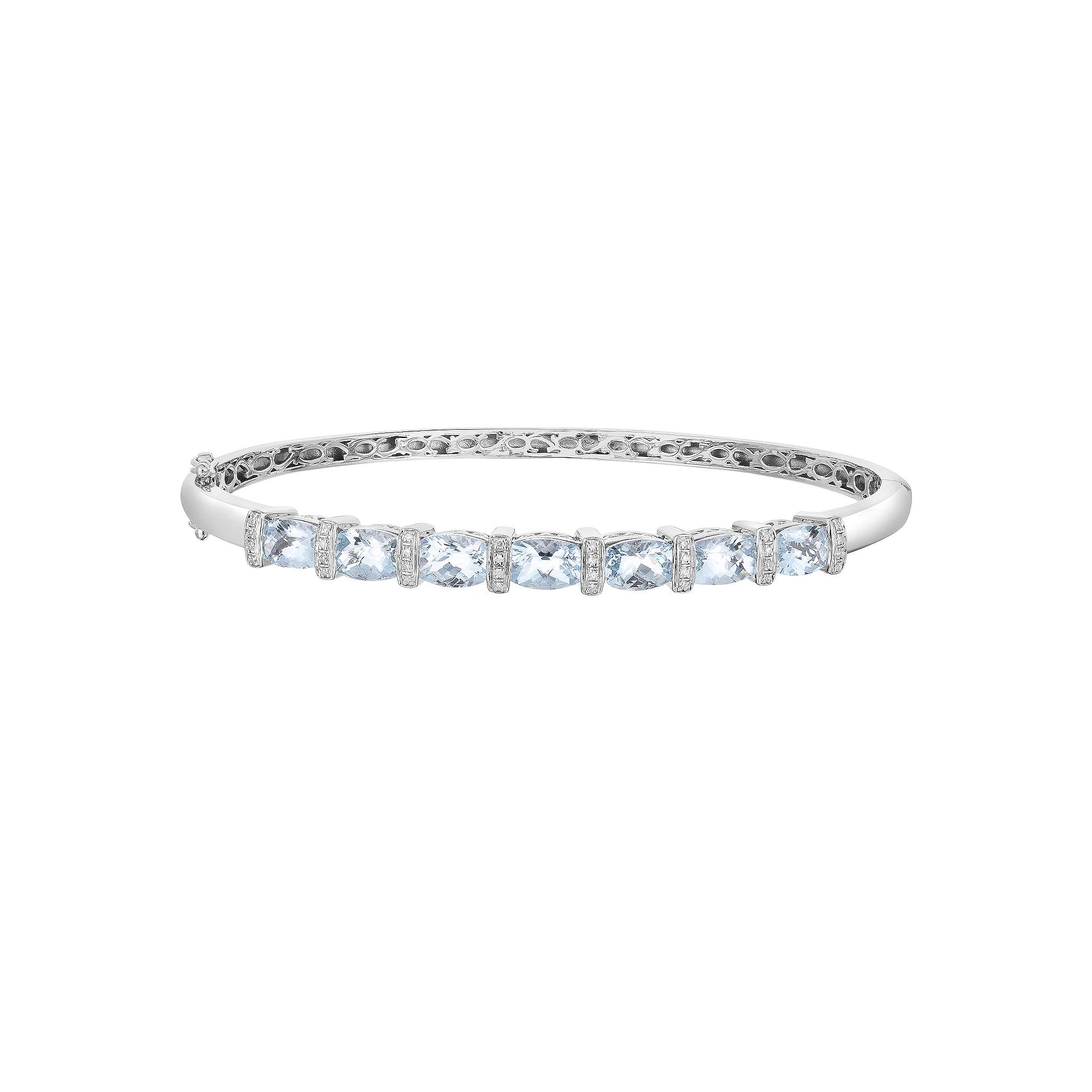 Oro Leoni Sterling Silver Aquamarine & Diamond Accent Bangle Bracelet, Women's,  Product Image