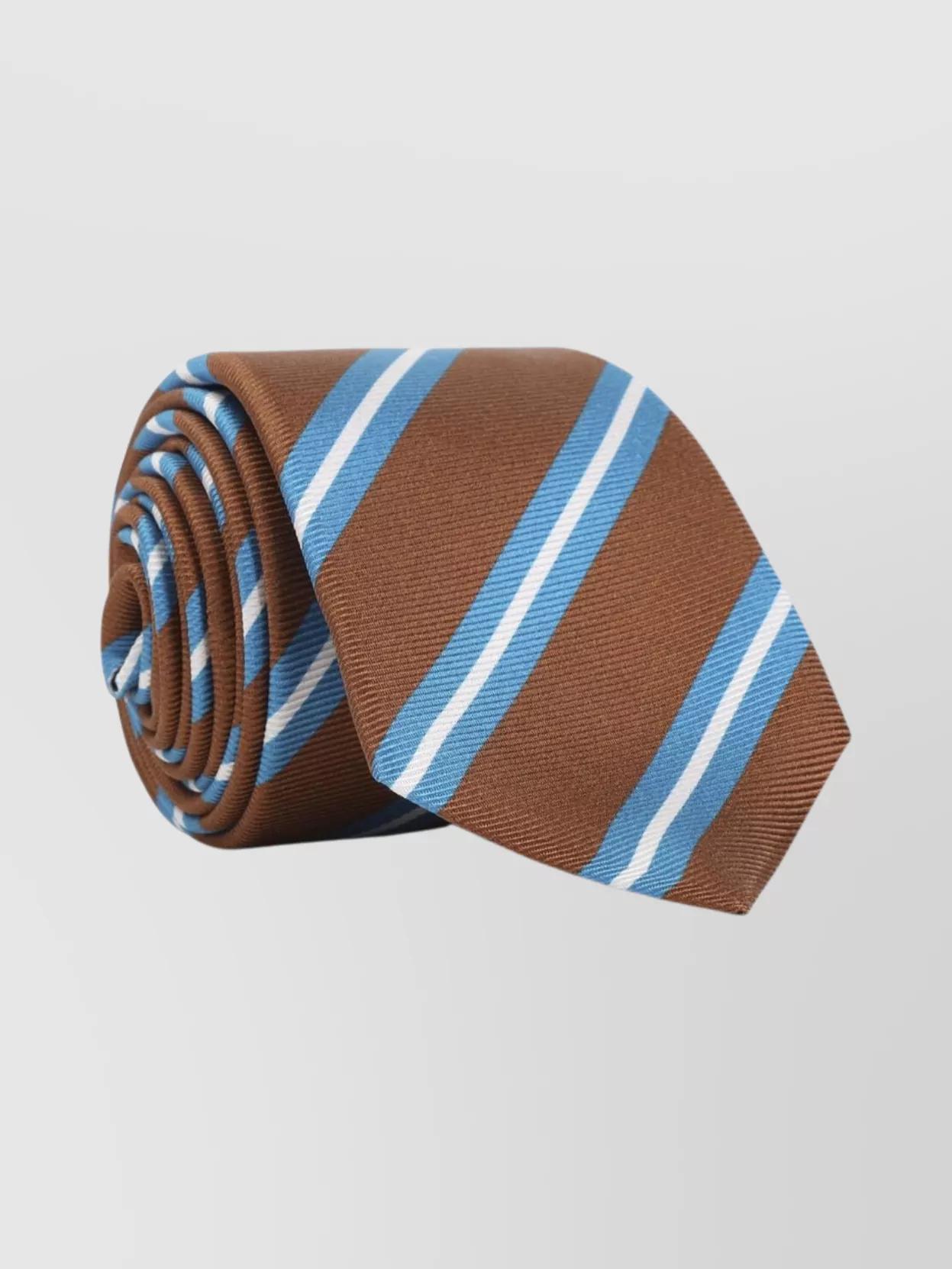 KITON Brown Silk Tie With White And Blue Stripes Product Image