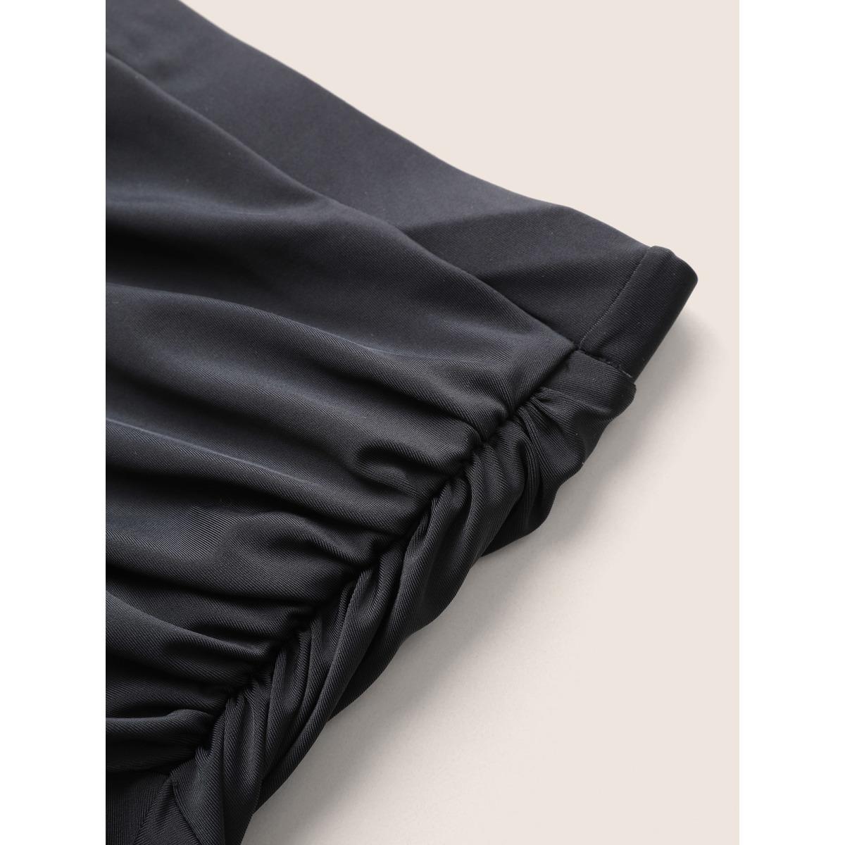 Plus Size Plain Ruched Elastic Waist Ruffle Hem Swim Bottom Women's Swimwear Black Beach Non High stretch Bodycon High Rise Curve Swim Bottoms BloomChic 14-16/1X Product Image