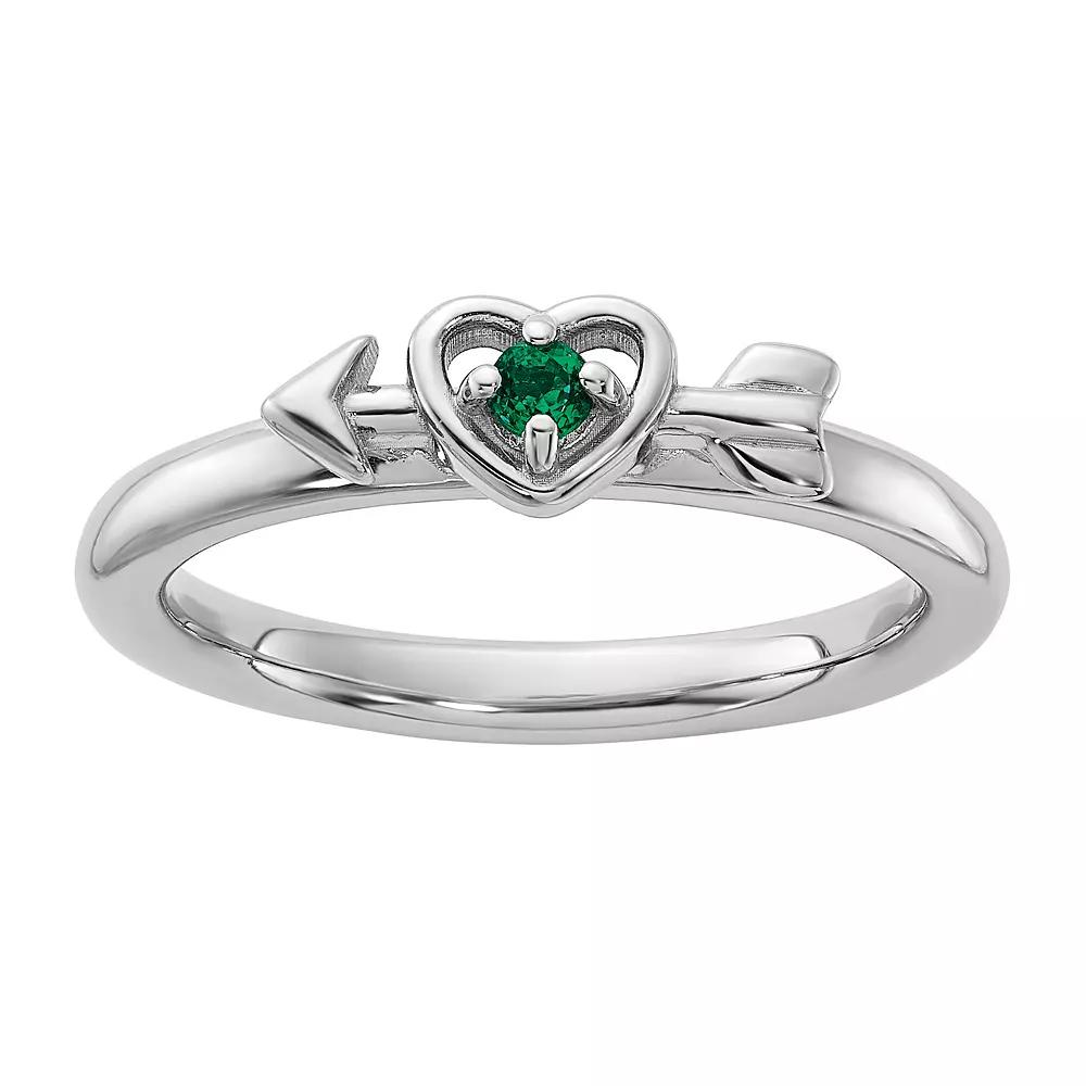 Stacks & Stones Sterling Silver Stackable Gemstone Heart with Arrow Ring, Women's, Size: 9, Created Green Product Image