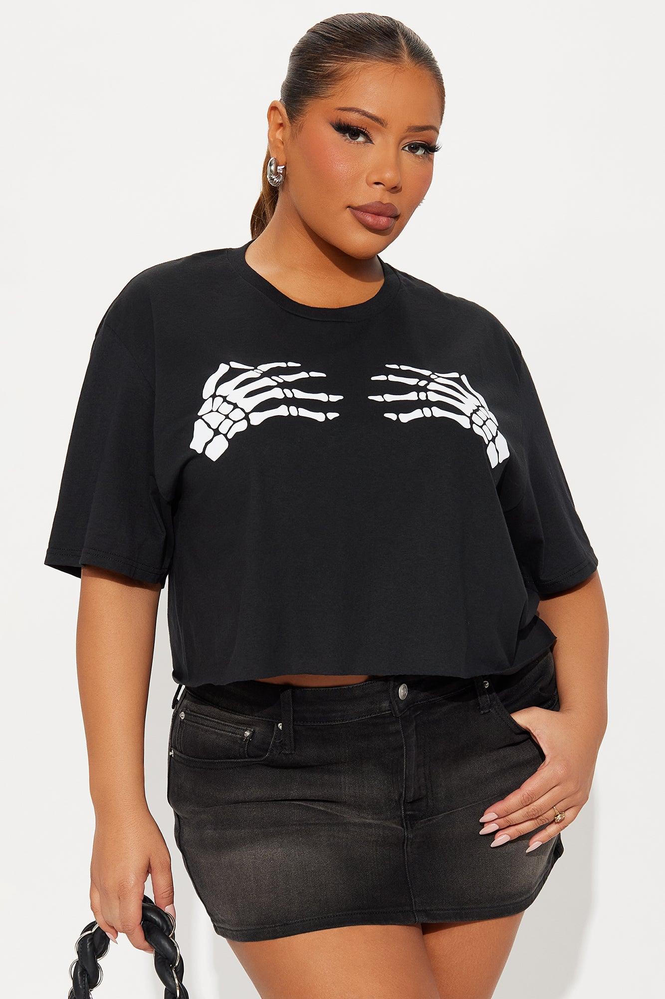 Skeleton Hands Cropped Tee - Black Female Product Image
