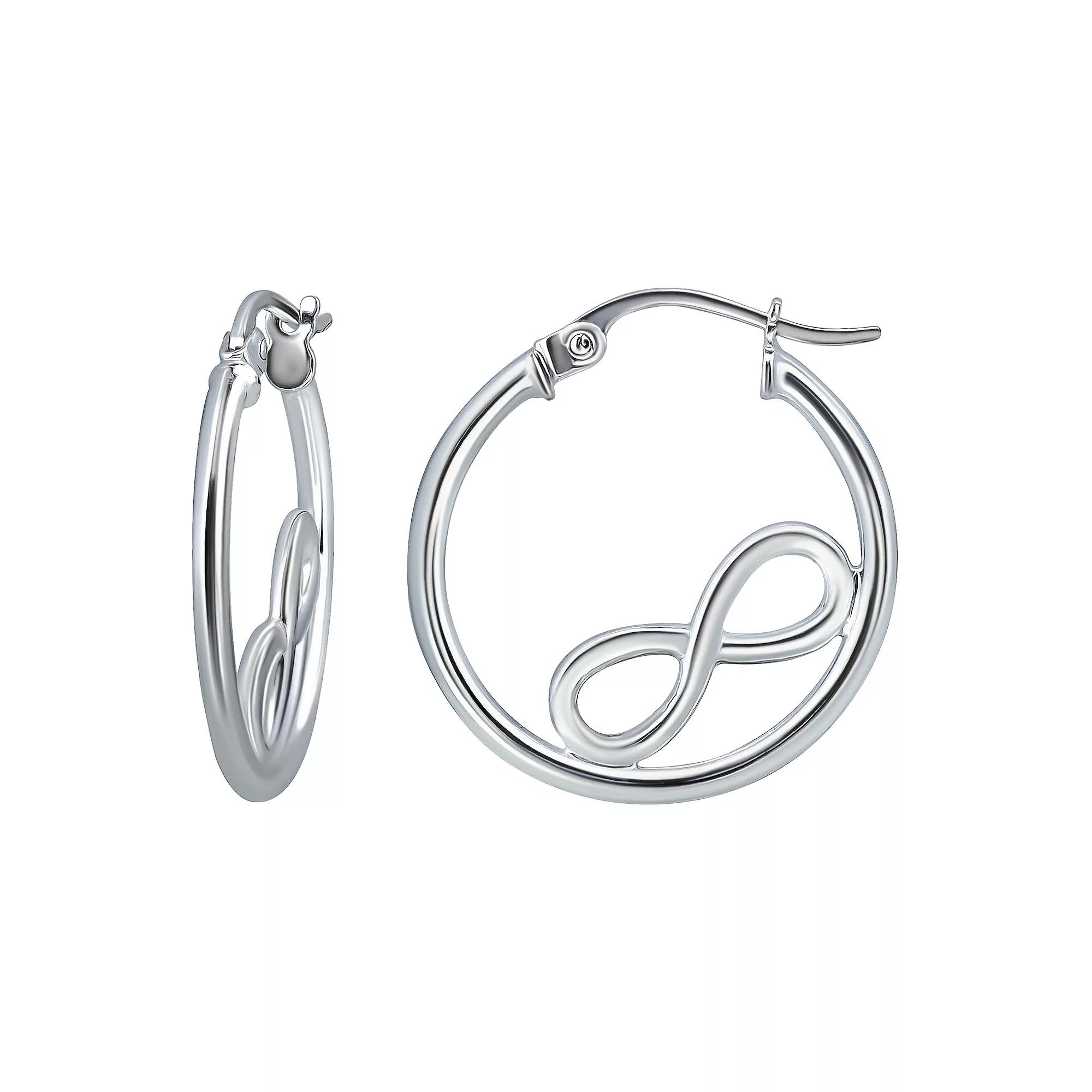 Aleure Precioso Sterling Silver Infinity Sign Center Hoop Earrings, Women's, Silver Tone Product Image
