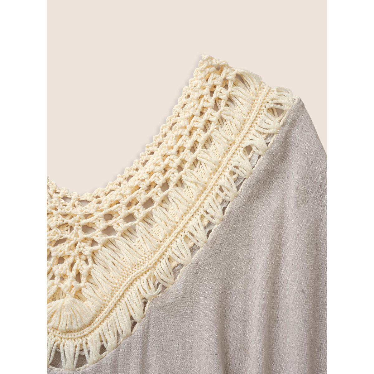 Plus Size Woven Neck Ruffles Hanky Hem Swim Cover Up Women's Swimwear MistyRose Beach Loose Crochet Curve Swim Cover Ups BloomChic 10/M Product Image