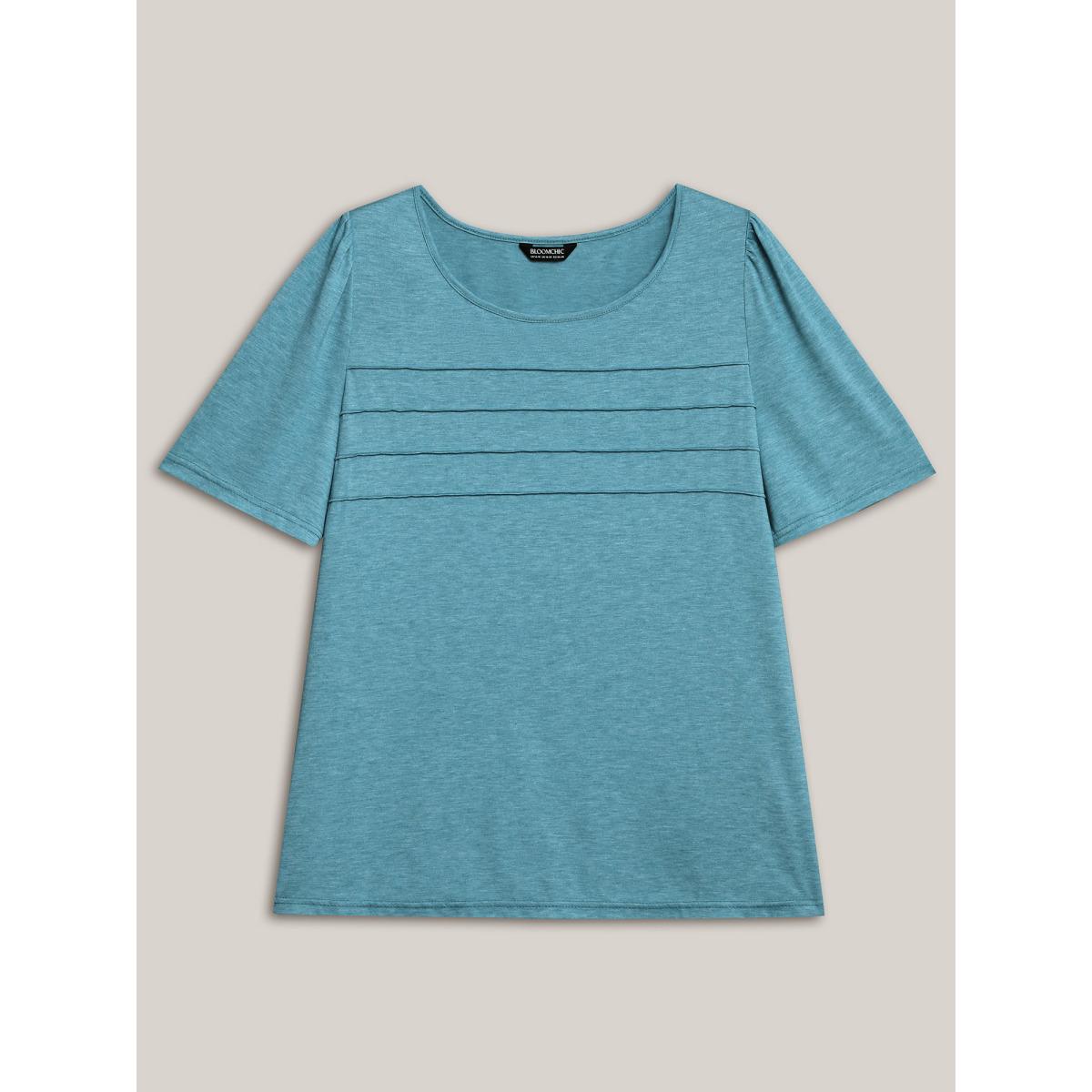 Plus Size Seamed Round Neck Fitted T-Shirt Cerulean Women Leisure Tucked seam Round Neck Casual T-shirts BloomChic 28/5X Product Image