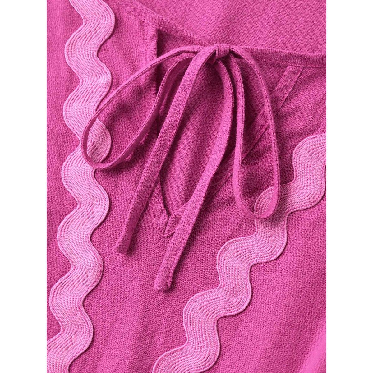 Plus Size Pure Cotton Stretchy Waist Ribbon Midi Dress RedViolet Women V-neck Short sleeve Curvy BloomChic 14-16/1X Product Image