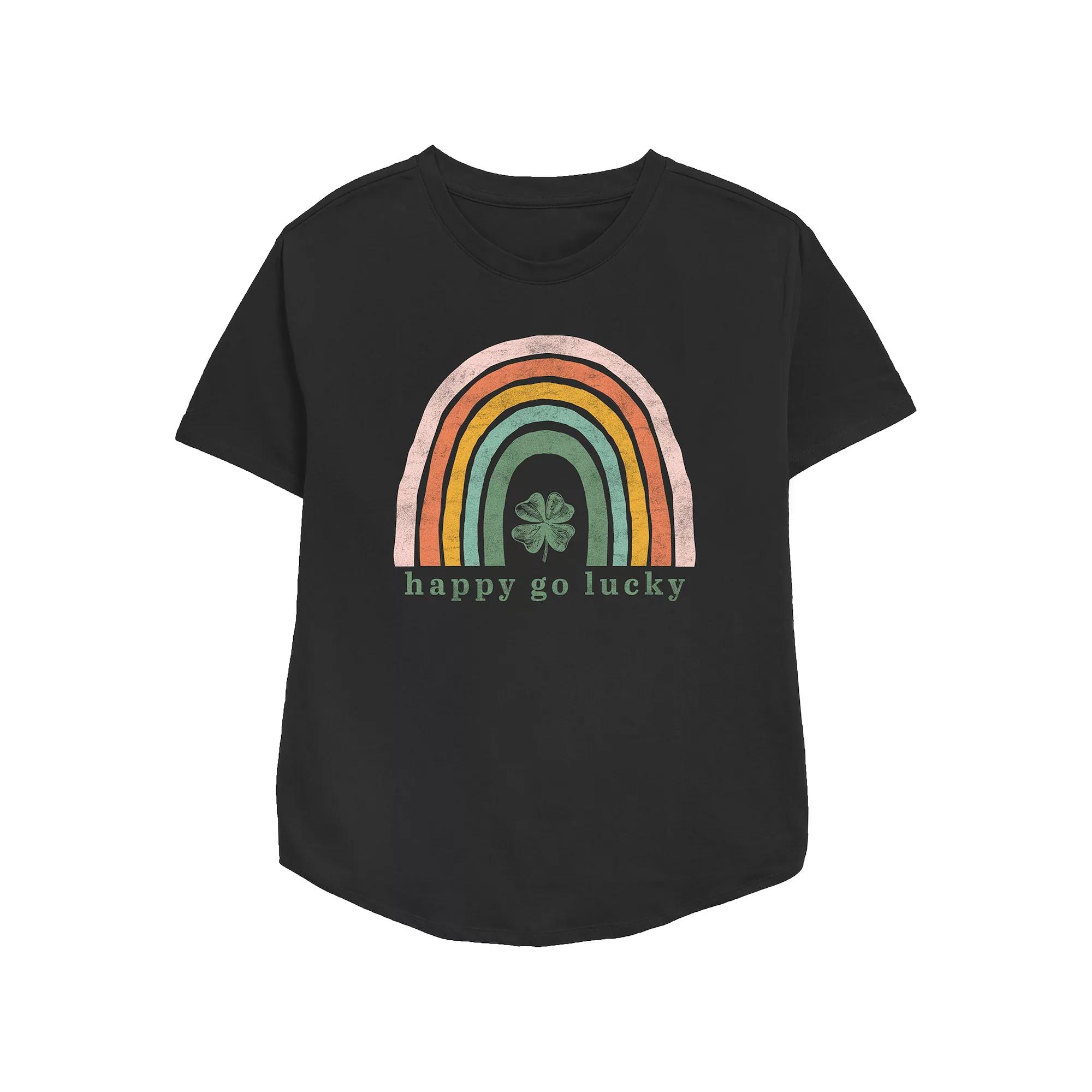 Women's Happy Go Lucky Graphic Tee, Girl's, Size: Small, Black Product Image