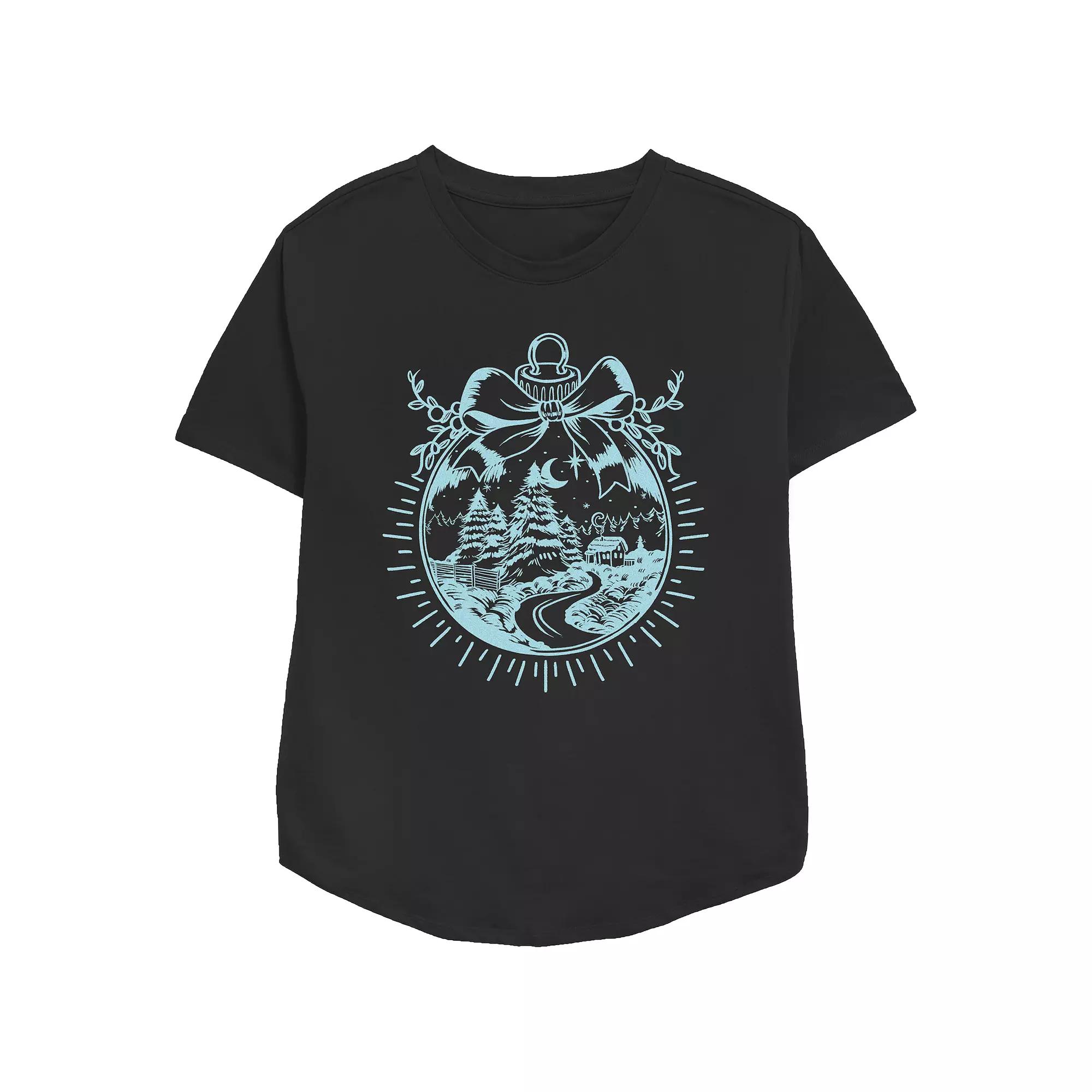 Women's Christmas Scene Ornament Relaxed Fit Graphic Tee,  Product Image