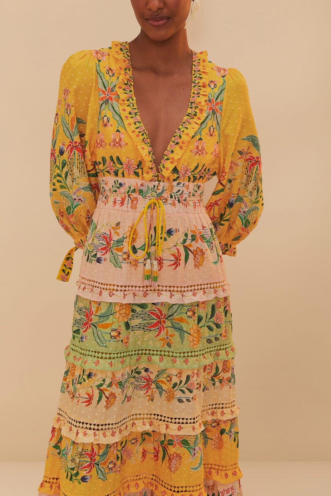 Mixed Delicate Flowers Long Sleeve Maxi Dress Product Image
