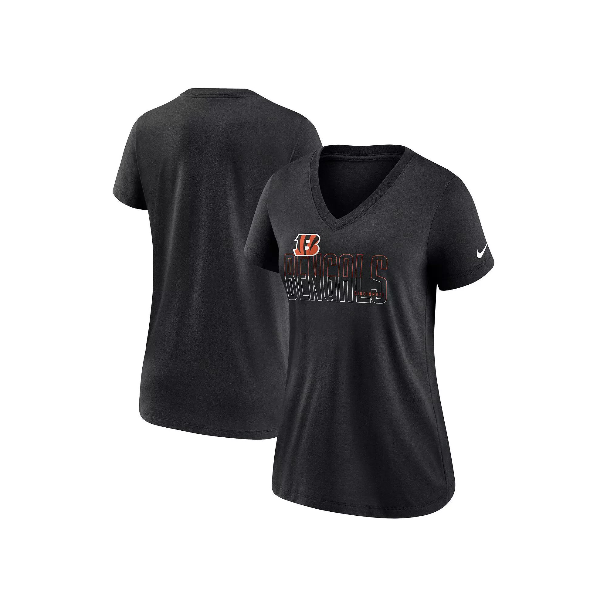Women's Nike Heathered Black Cincinnati Bengals Lock Up Tri-Blend V-Neck T-Shirt, Size: 2XL Product Image