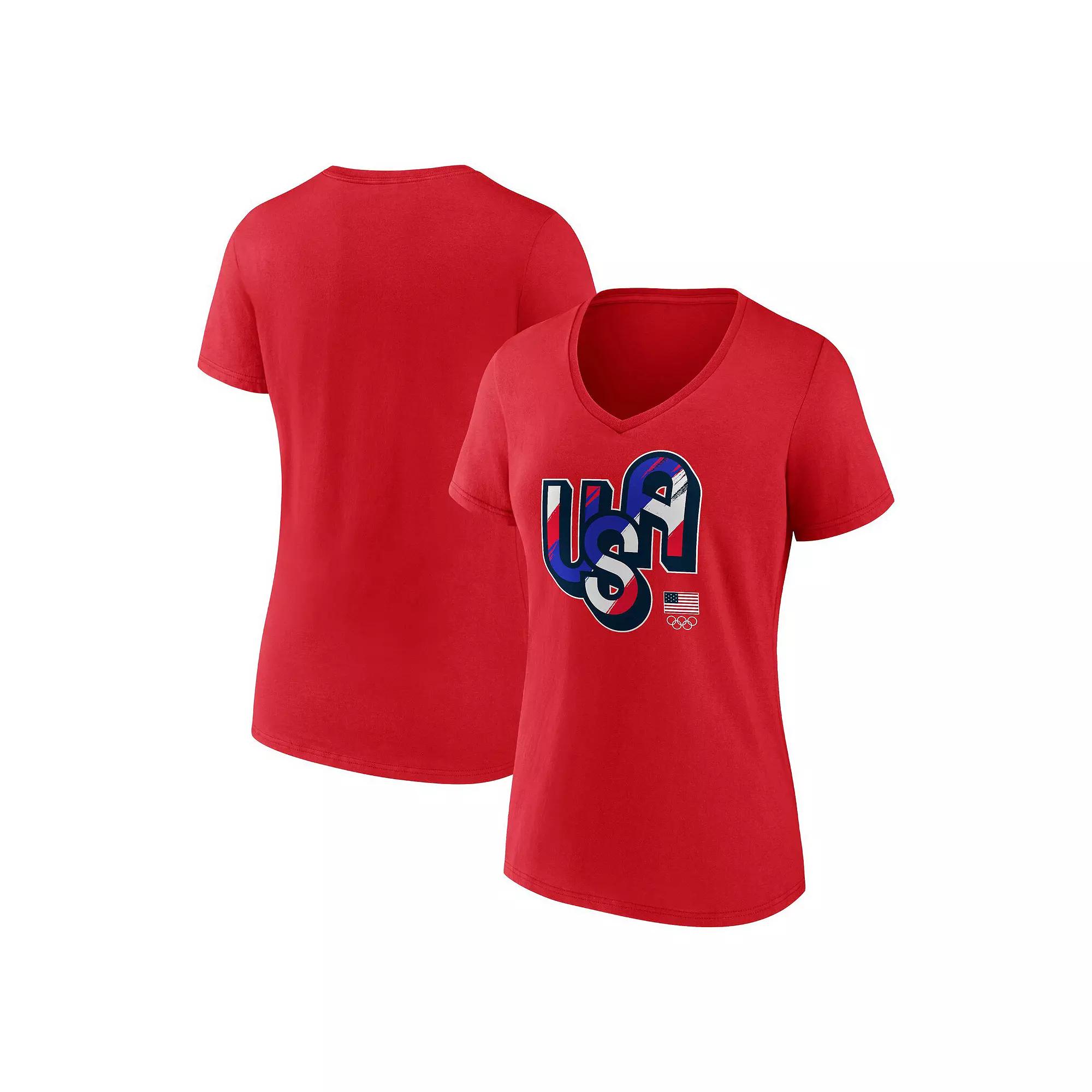 Women's Fanatics Red Team USA Painting Paris 2024 Olympics V-Neck T-Shirt,  Product Image