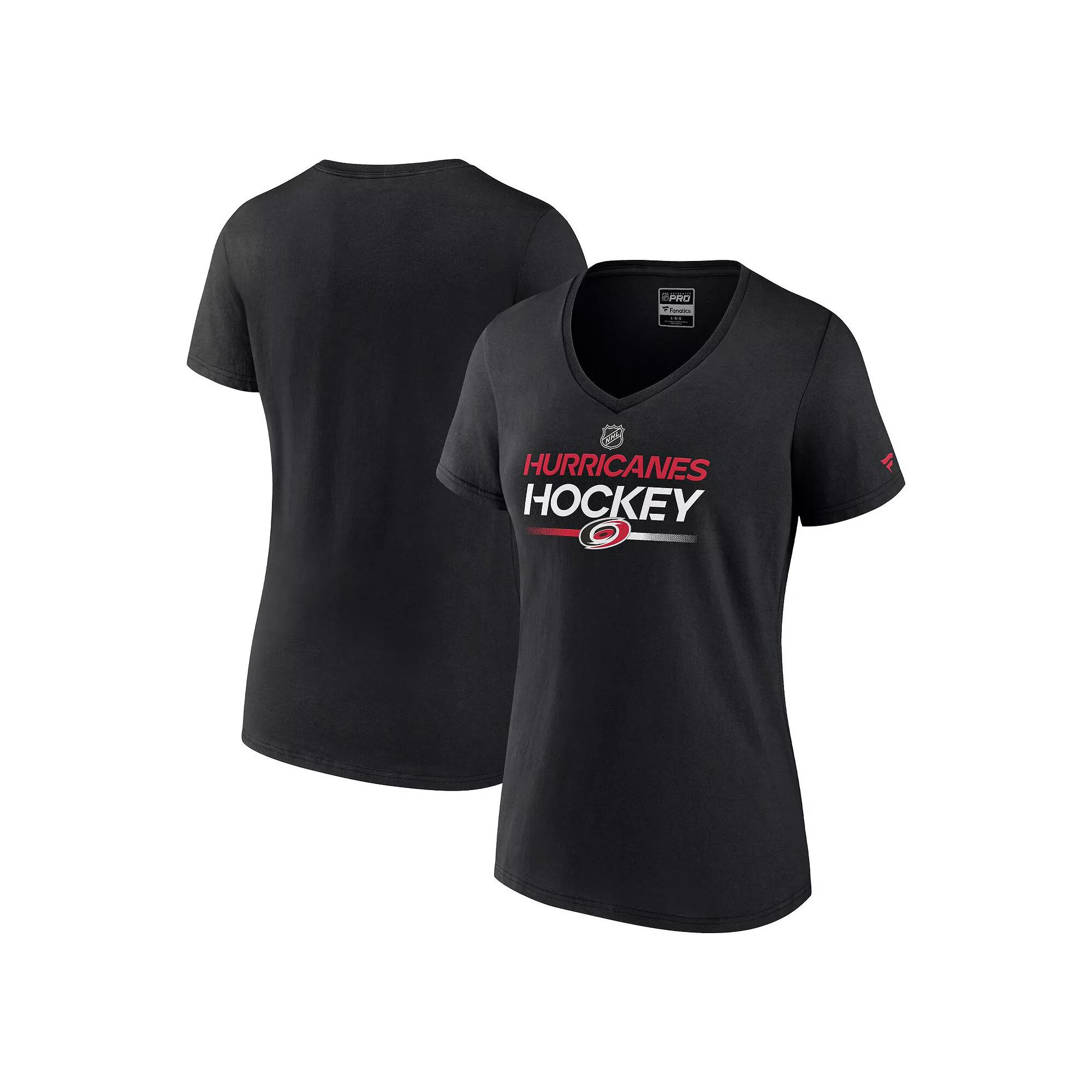 Women's Fanatics Branded Black Carolina Hurricanes Authentic Pro V-Neck T-Shirt,  Product Image