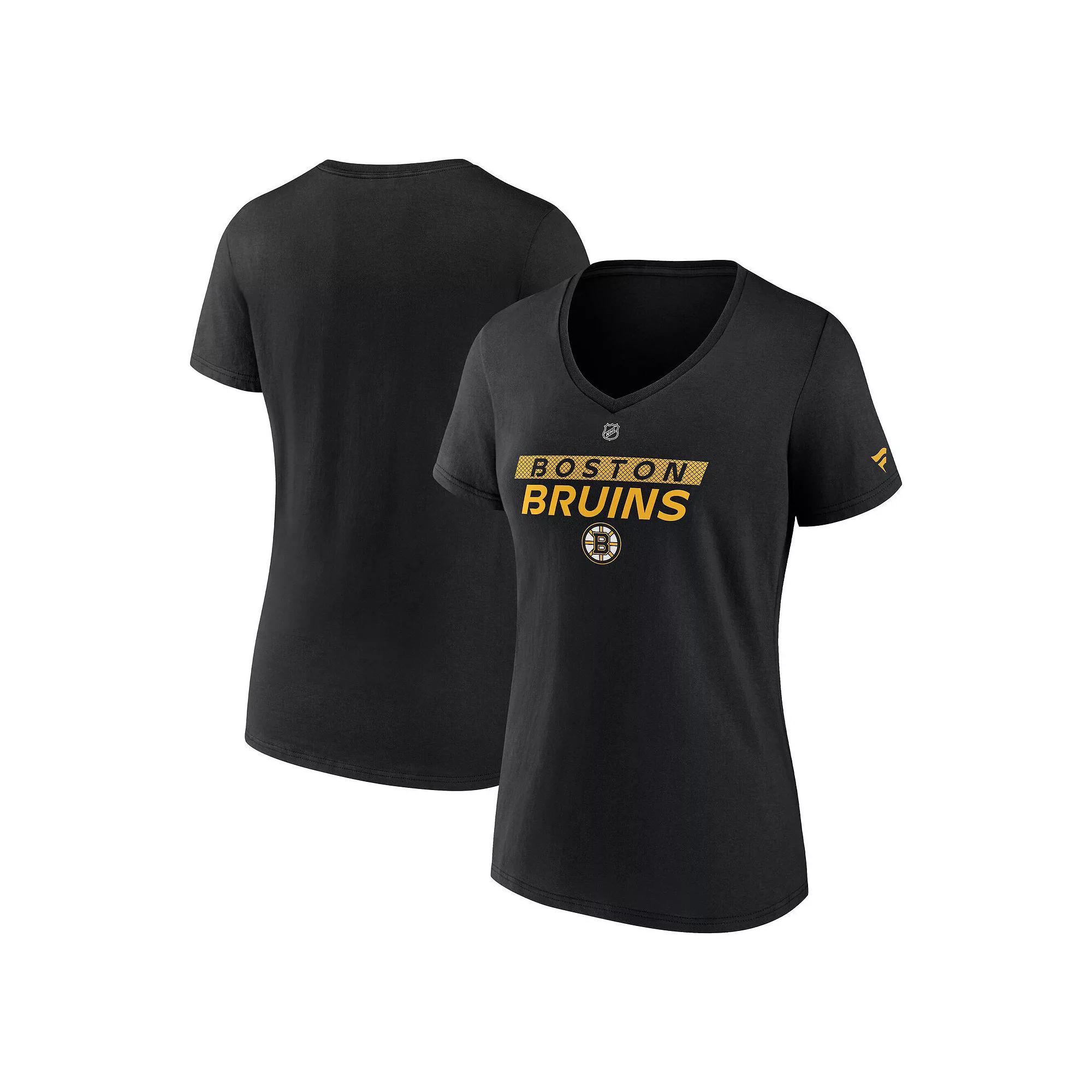 Women's Fanatics Black Boston Bruins Authentic Pro Core Primary V-Neck T-Shirt,  Product Image