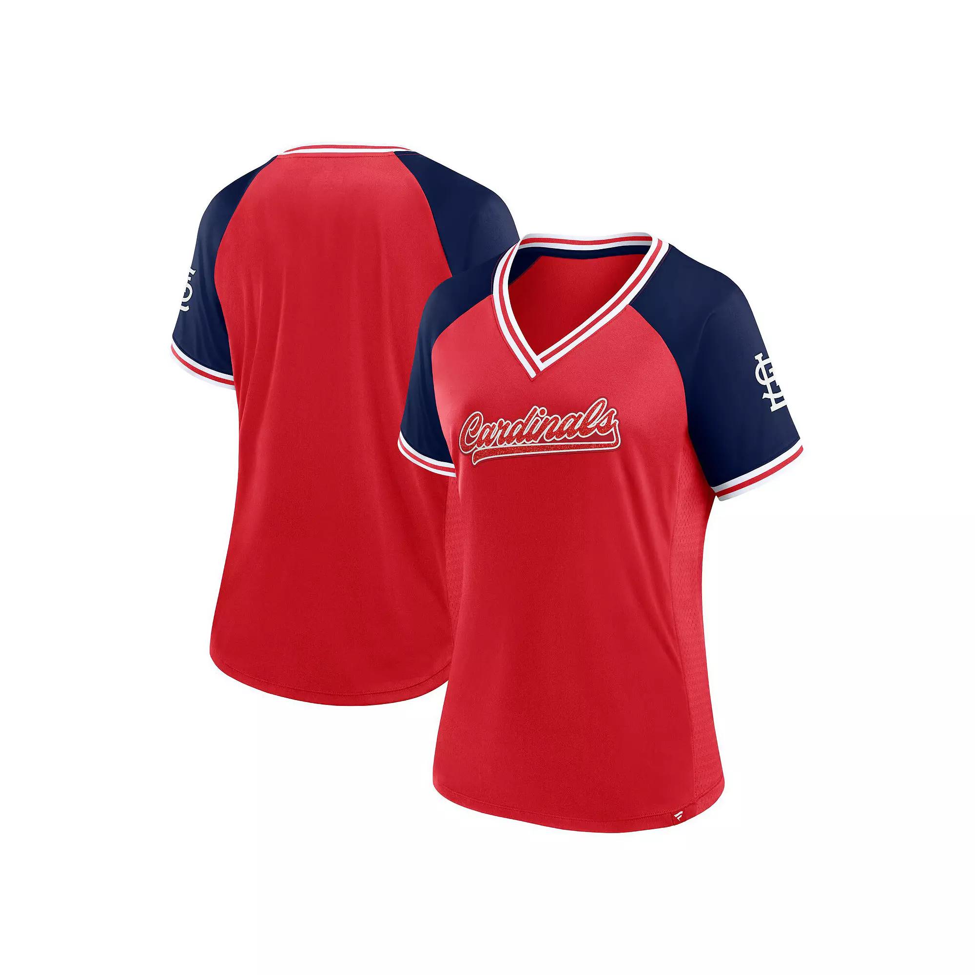 Women's Fanatics Red St. Louis Cardinals Glitz & Glam League Diva Raglan V-Neck T-Shirt,  Product Image