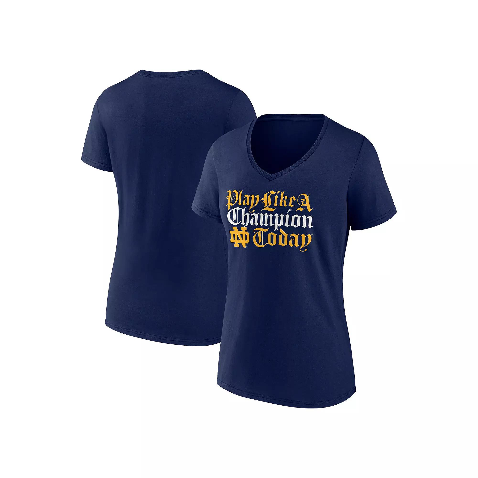 Womens Fanatics Notre Dame Fighting Irish Play Like a Champion Old English V-Neck T-Shirt Blue Product Image