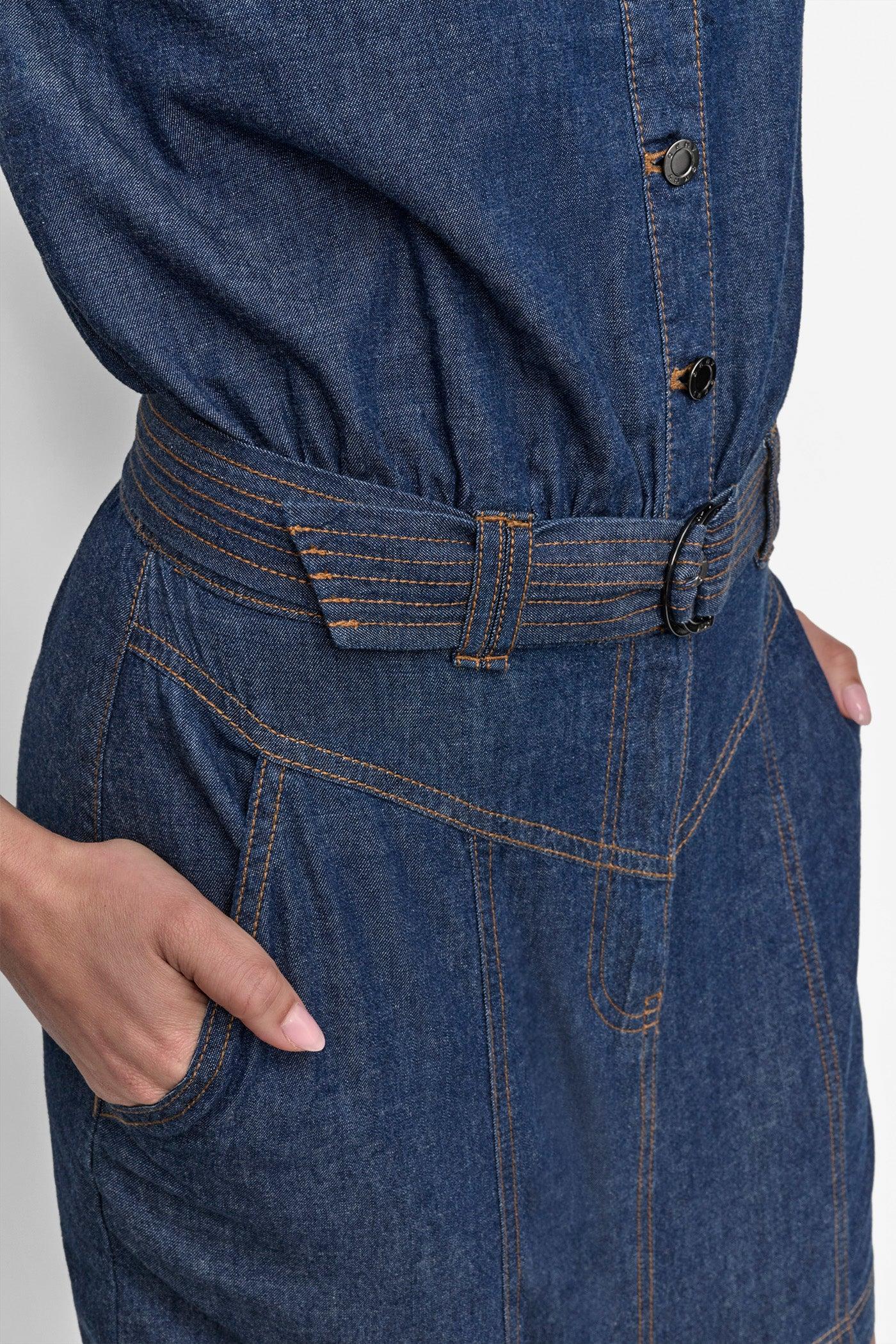 BUTTON FRONT DENIM MINI DRESS Product Image