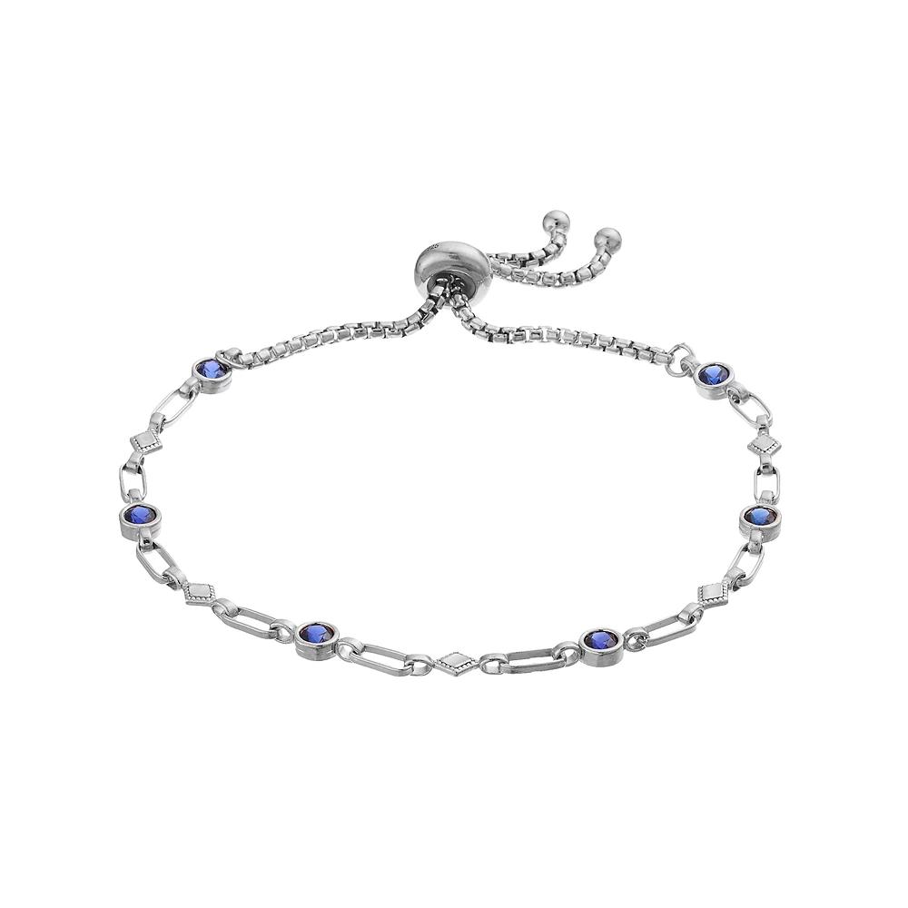 Kristen Kesho Sterling Silver Lab-Created Sapphire & Kite Link Adjustable Bolo Bracelet, Women's, Size: 9.50 Product Image