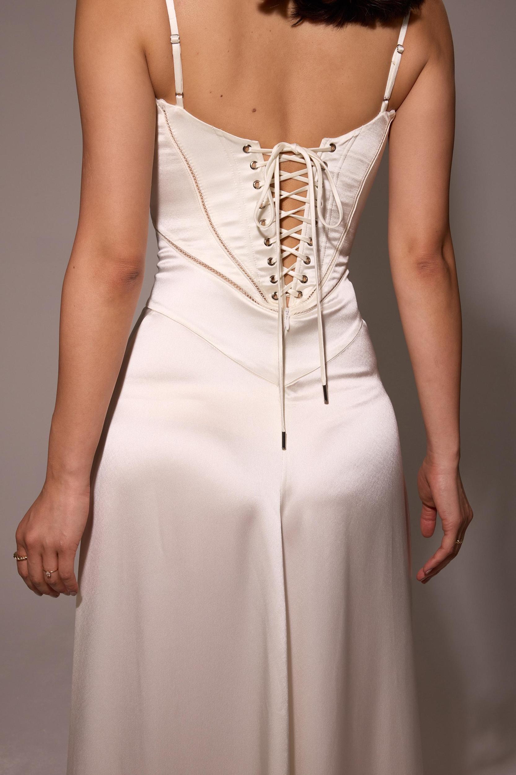 Anabella  ivory satin lace up maxi dress Product Image