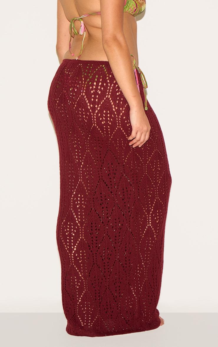 Plus Burgundy Crochet Maxi Knot Detail Beach Skirt Product Image