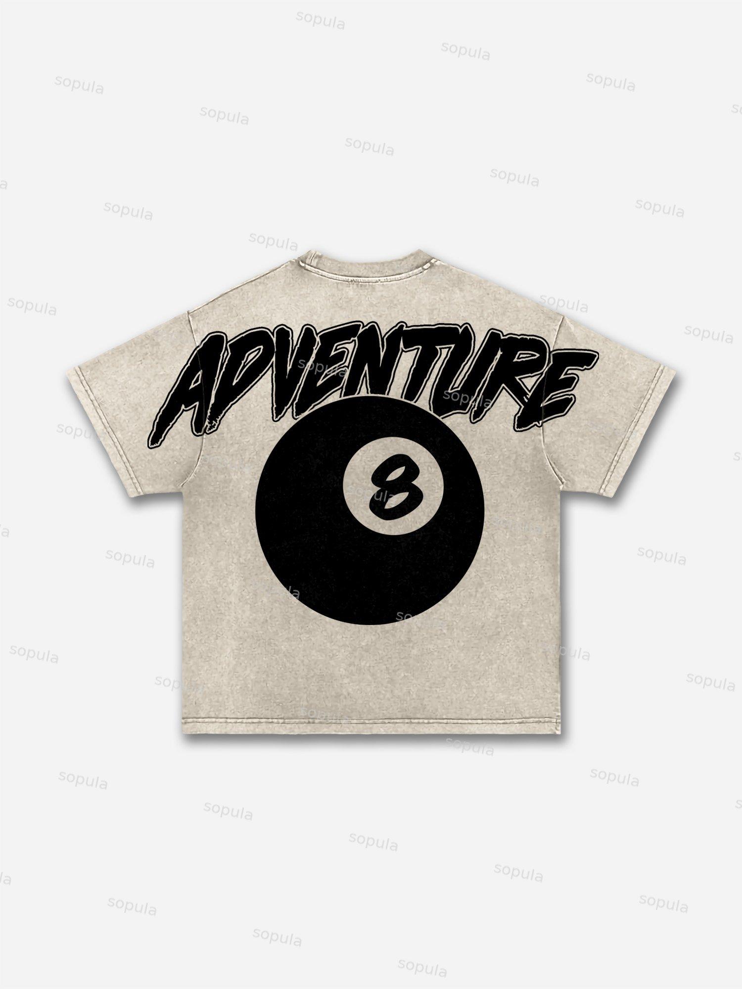 Vintage Black 8 Print Graphic Acid Wash T-shirt Product Image